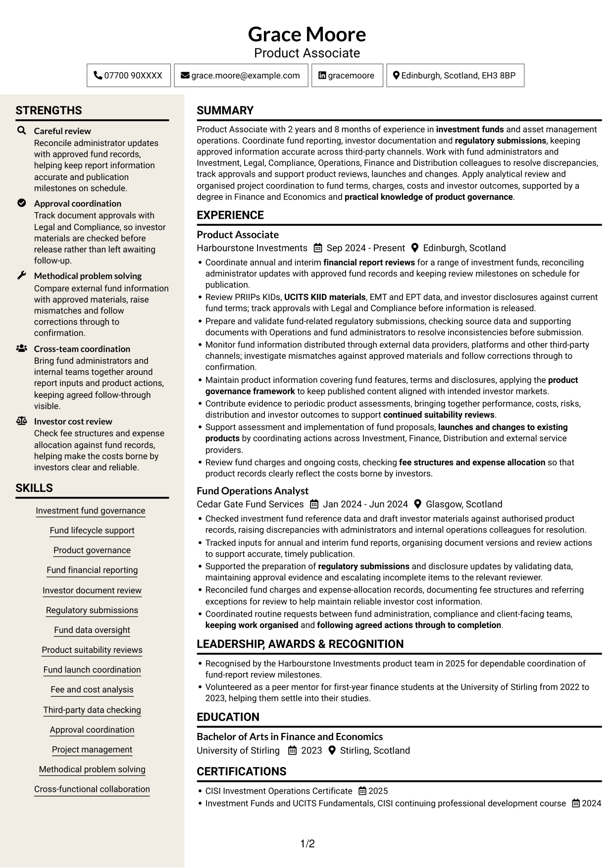 CV example — page 1