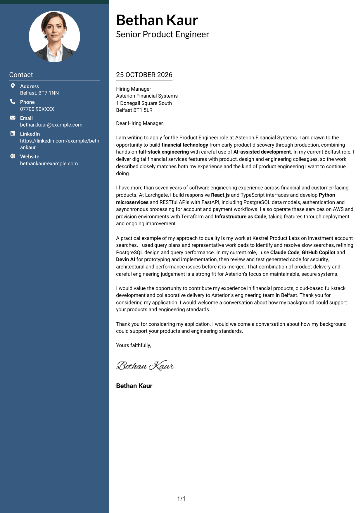 Cover letter example — page 1
