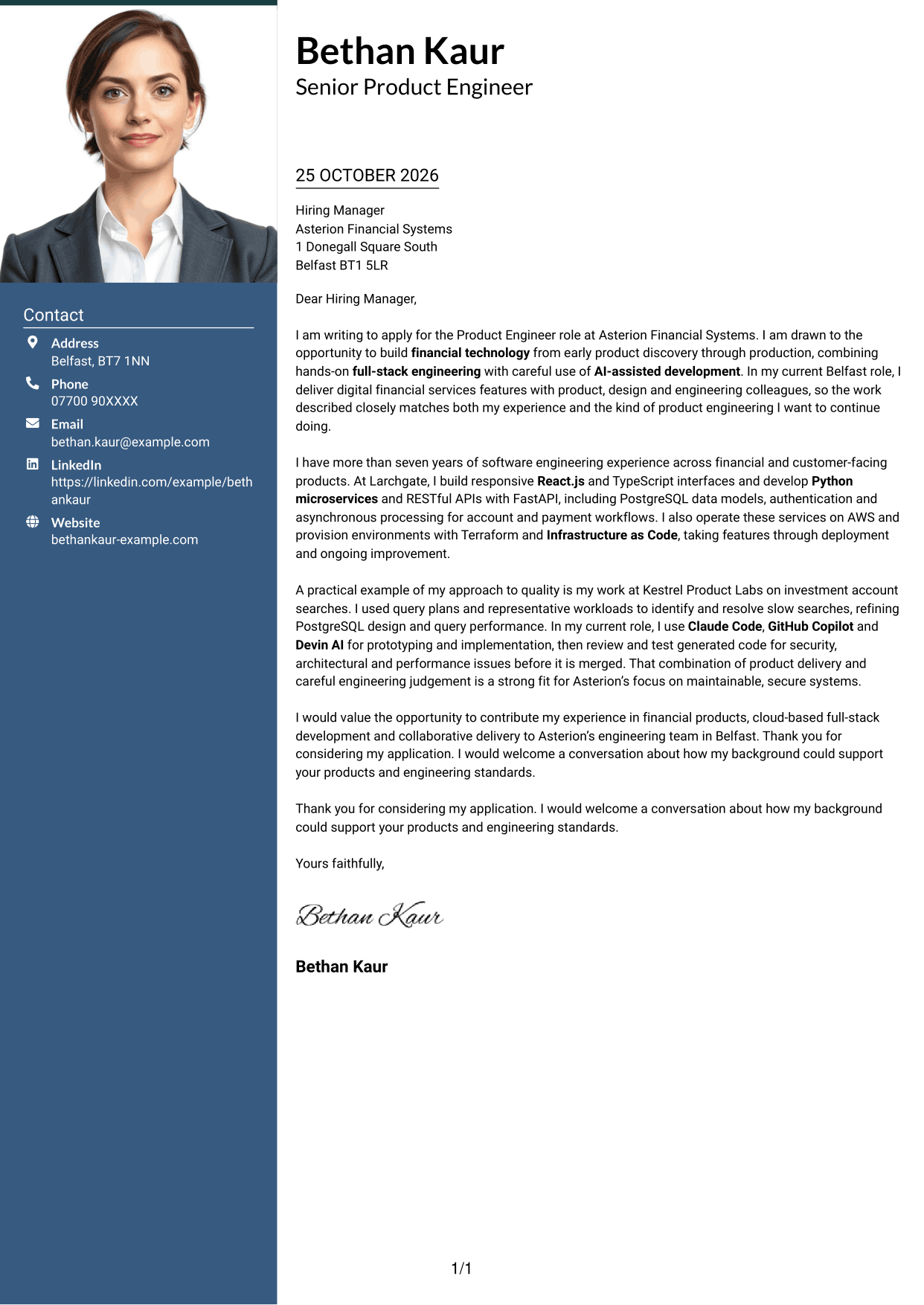 Cover letter example — page 1