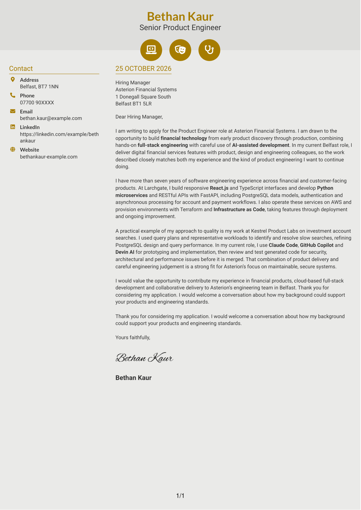 Cover letter example — page 1