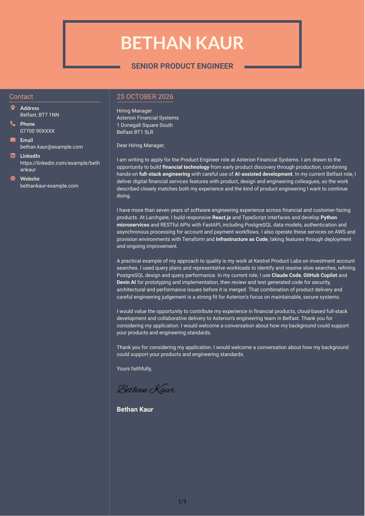 Cover letter example — page 1