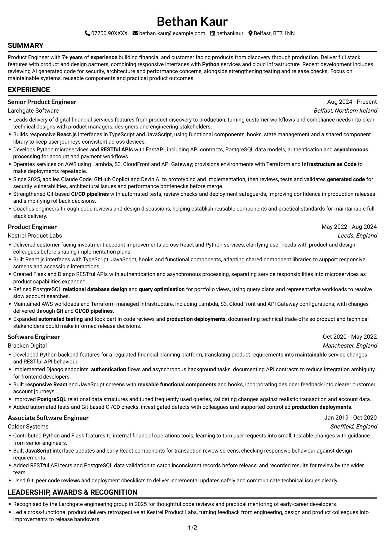 CV example — page 1