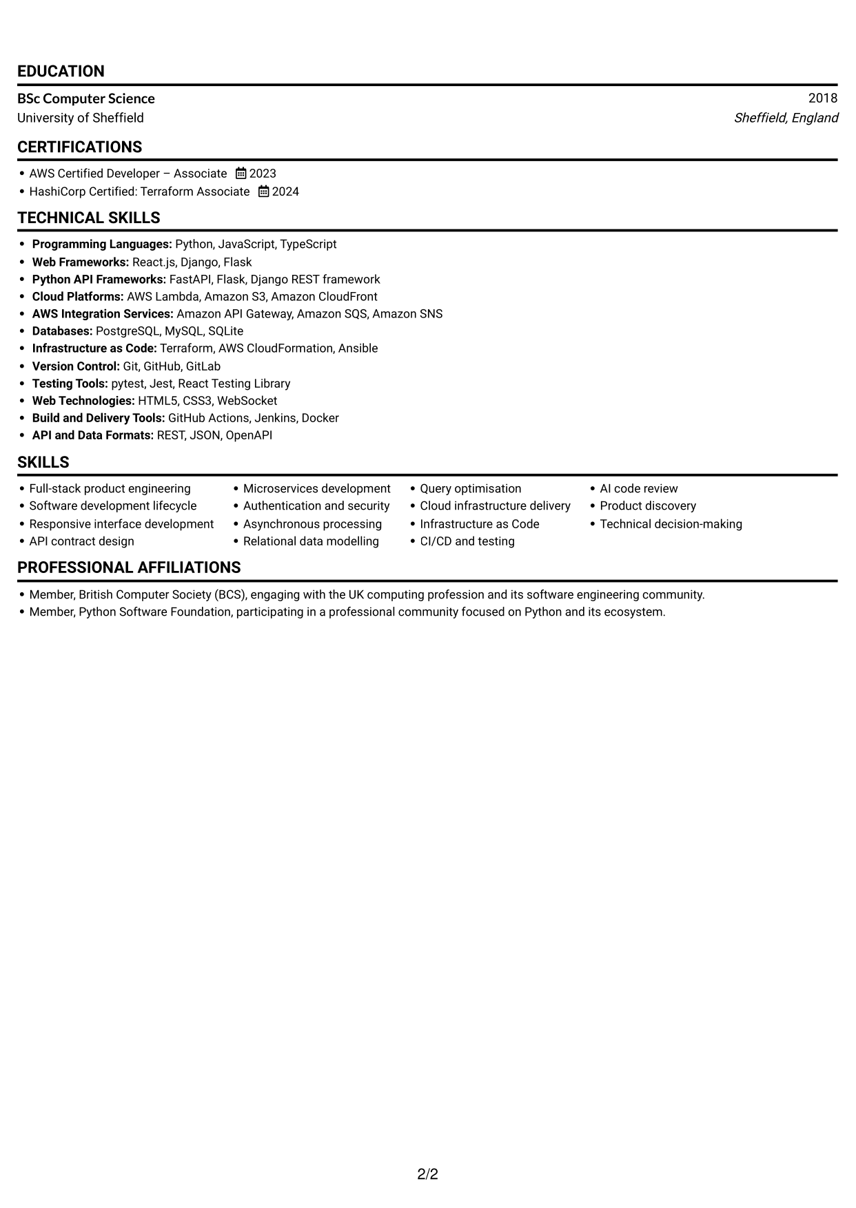 CV example — page 2