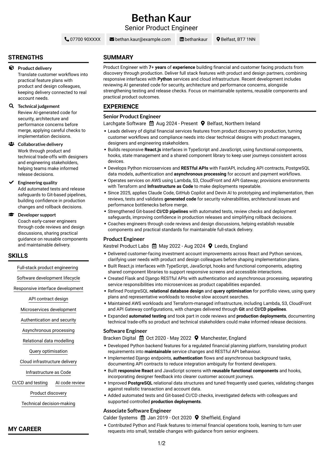 CV example — page 1