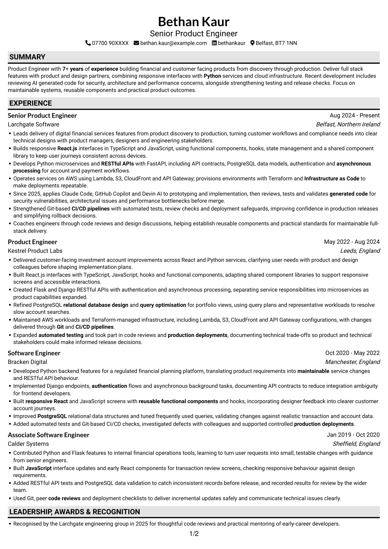 CV example — page 1
