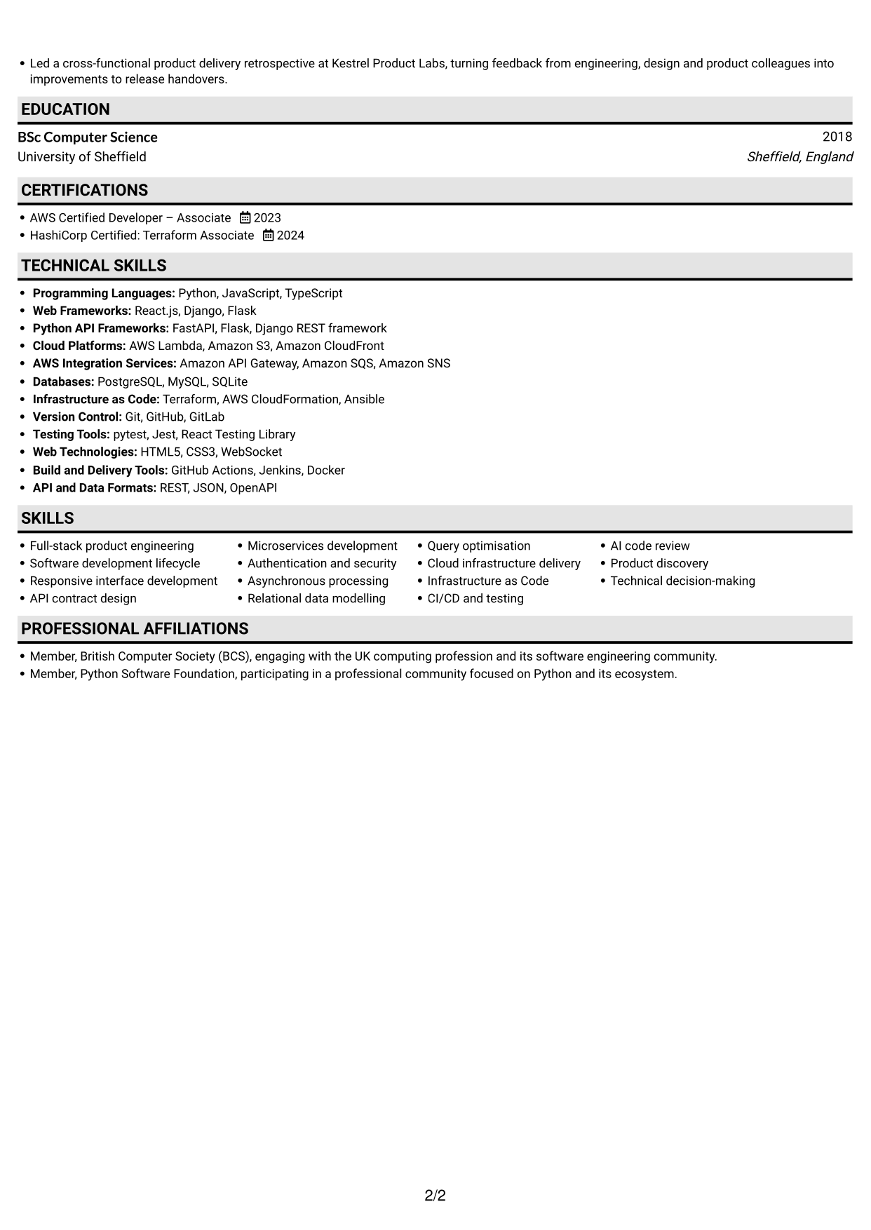 CV example — page 2