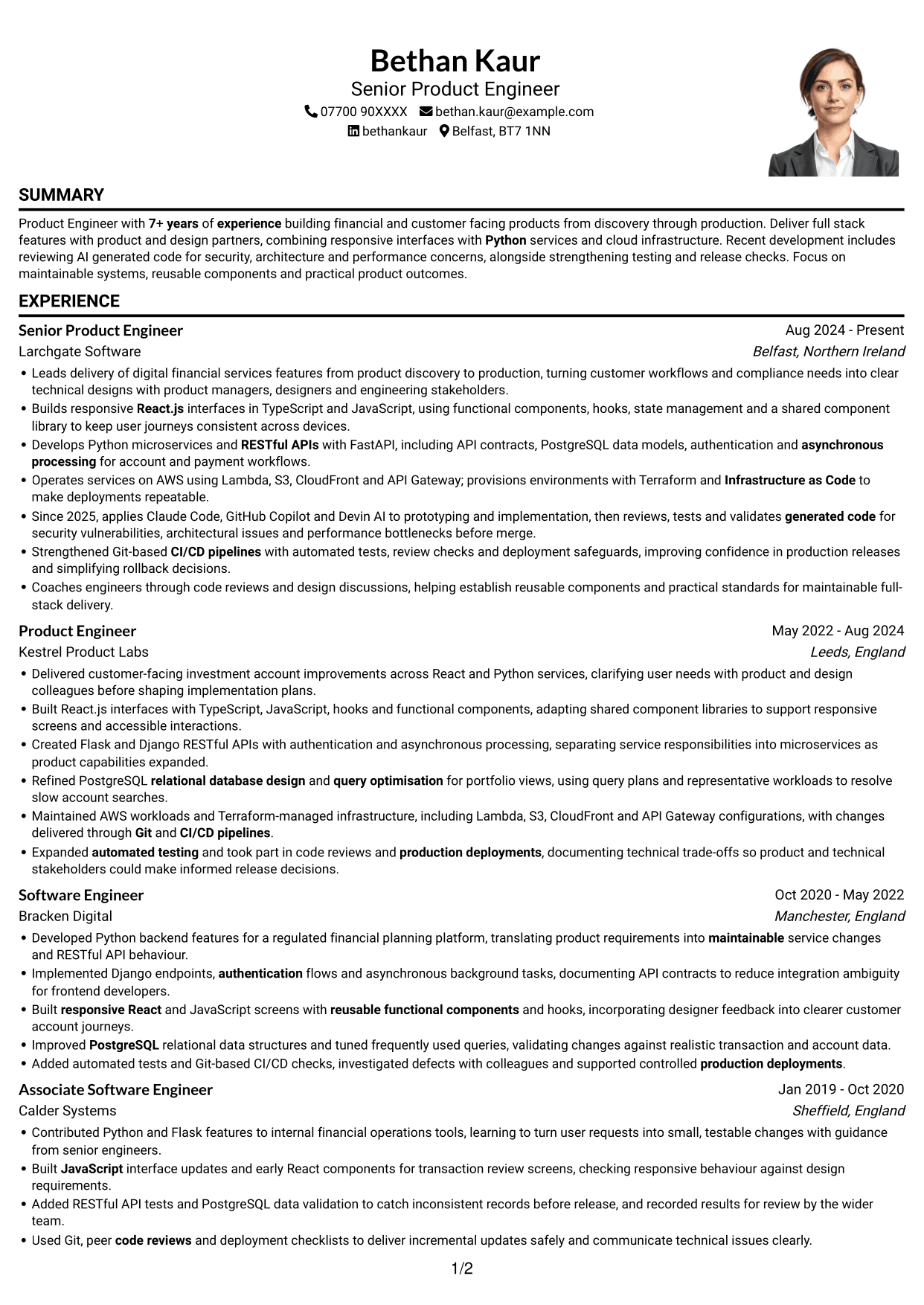 CV example — page 1
