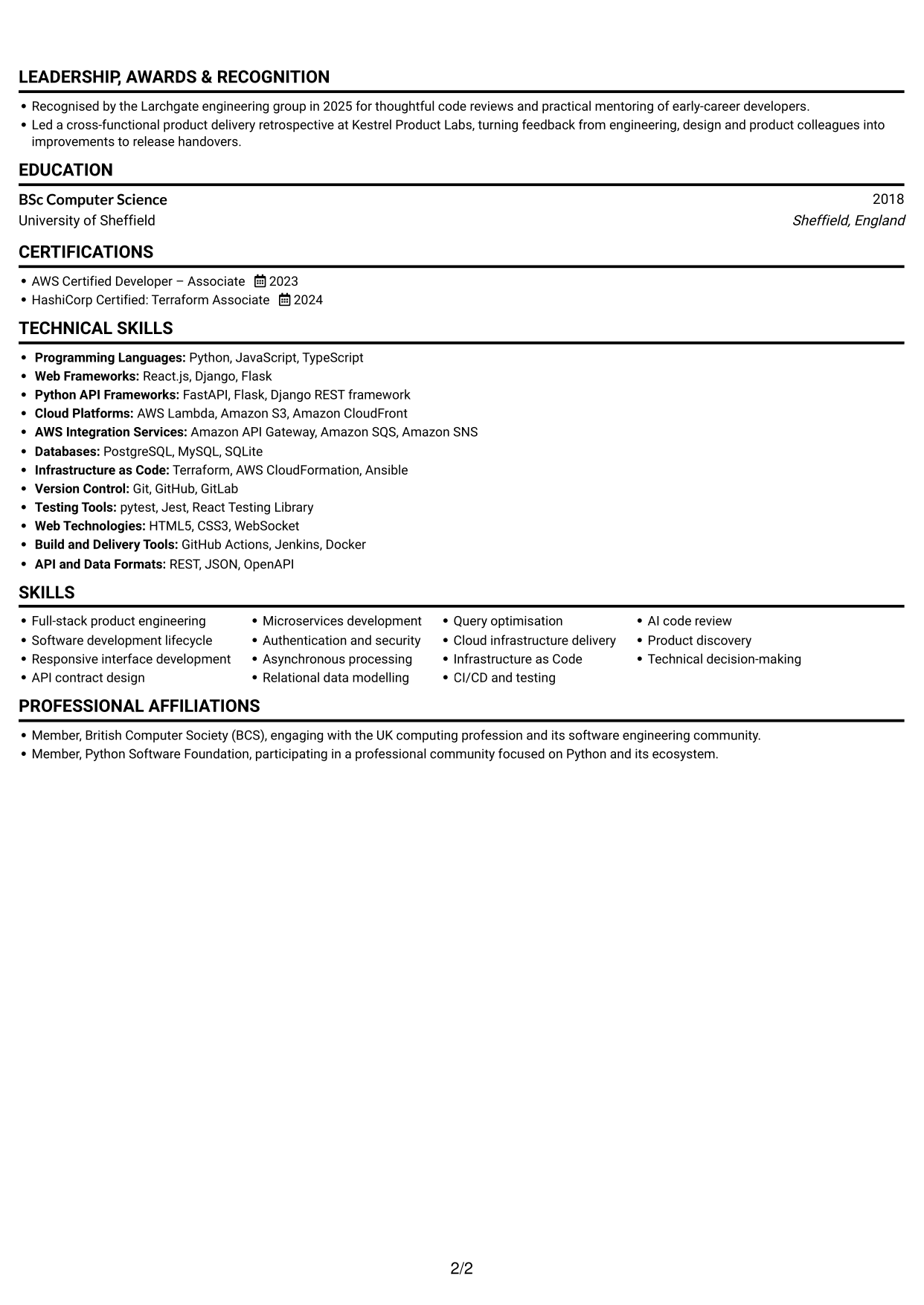 CV example — page 2