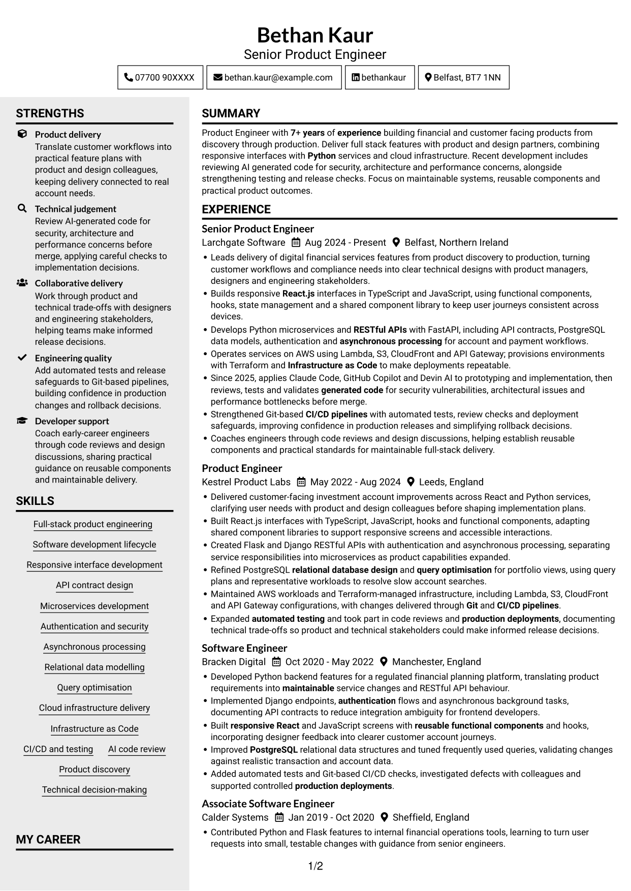 CV example — page 1