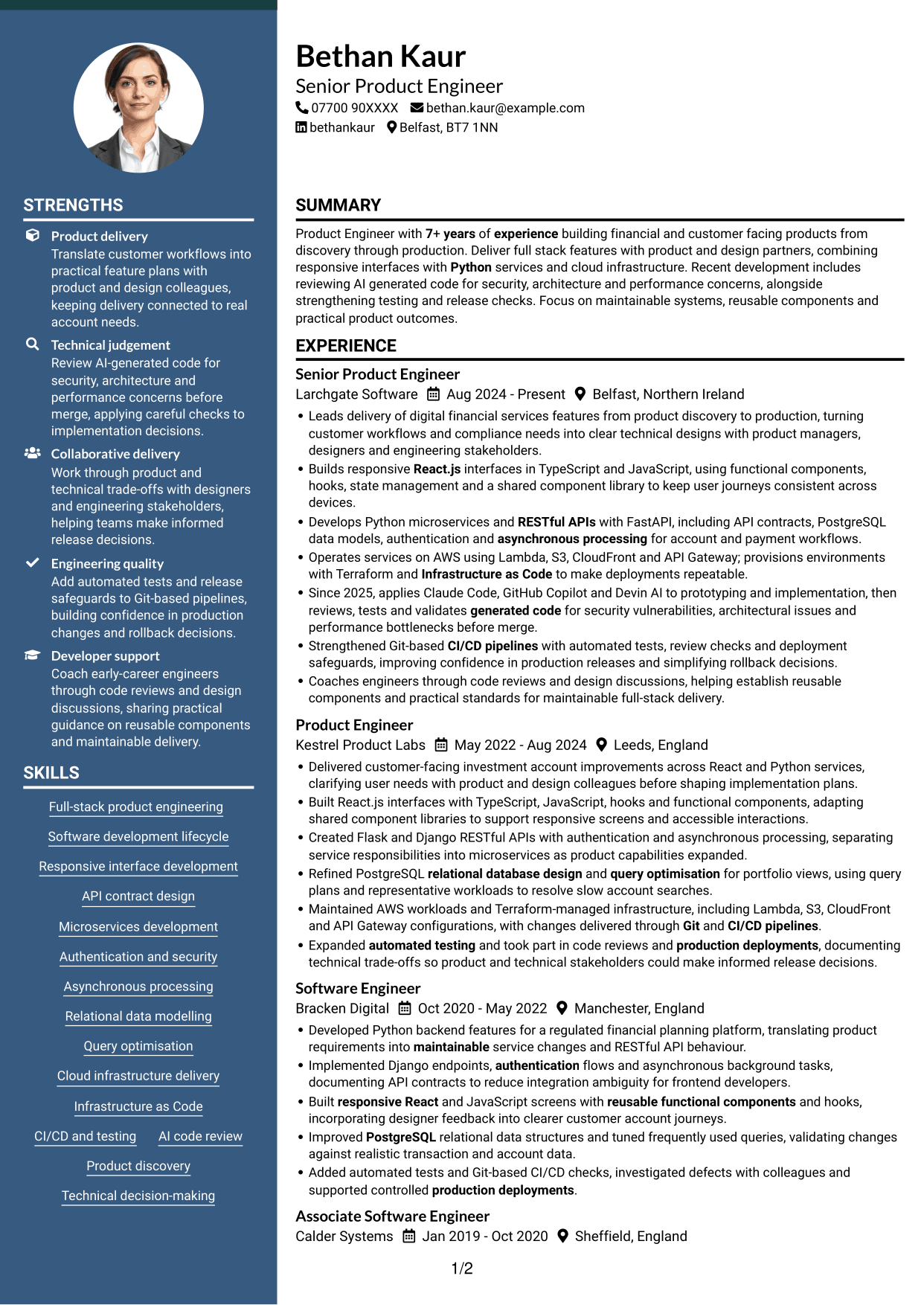 CV example — page 1