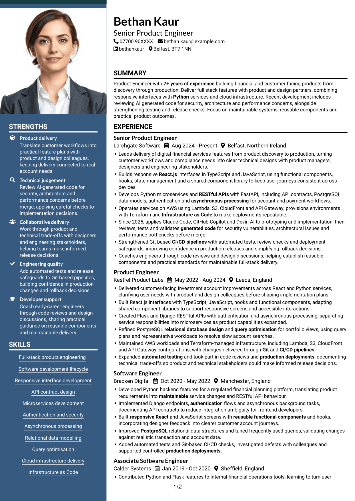 CV example — page 1