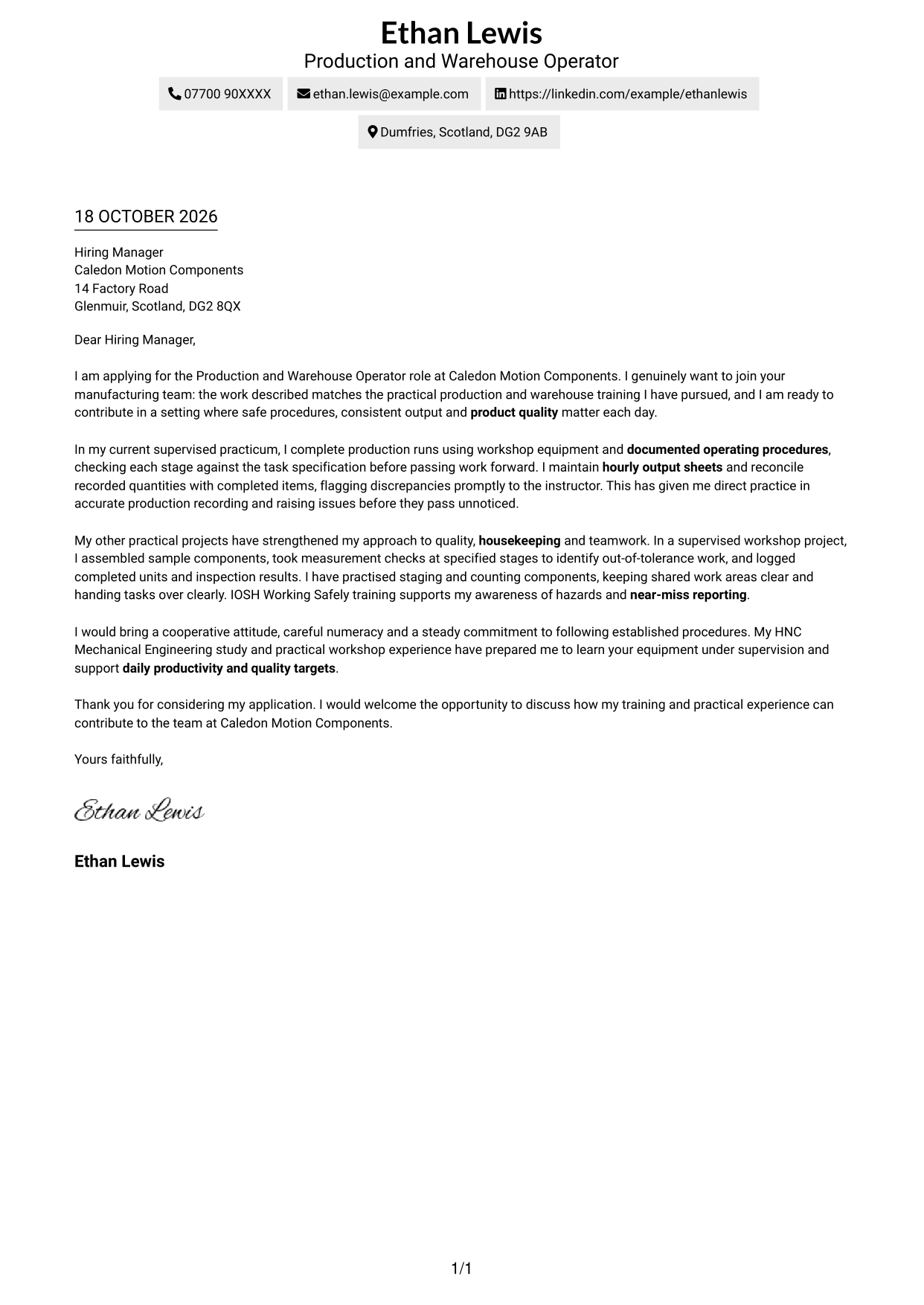 Cover letter example — page 1