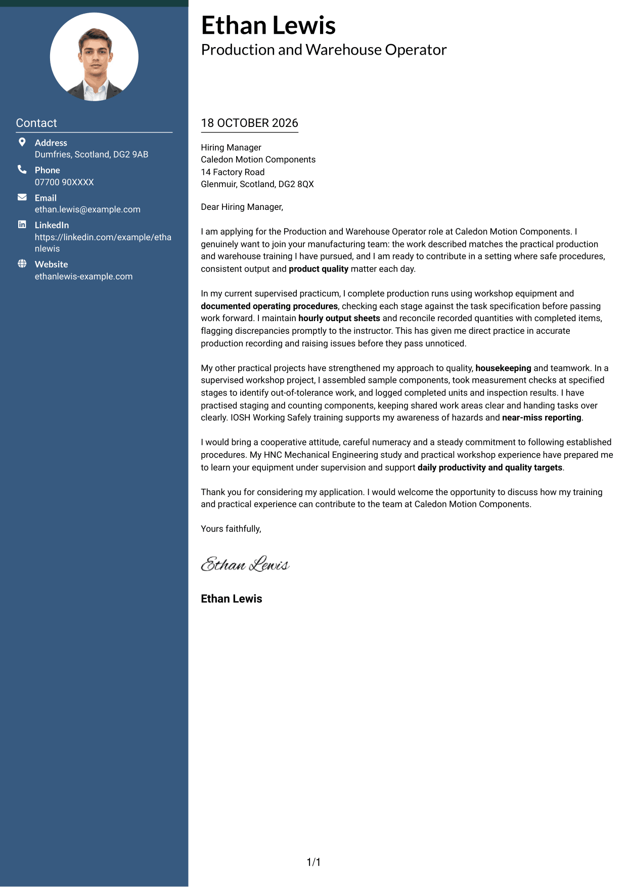 Cover letter example — page 1