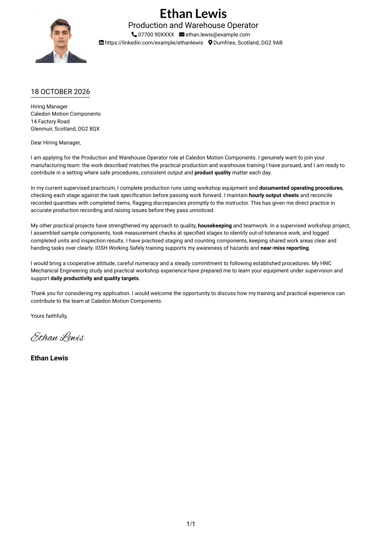 Cover letter example — page 1