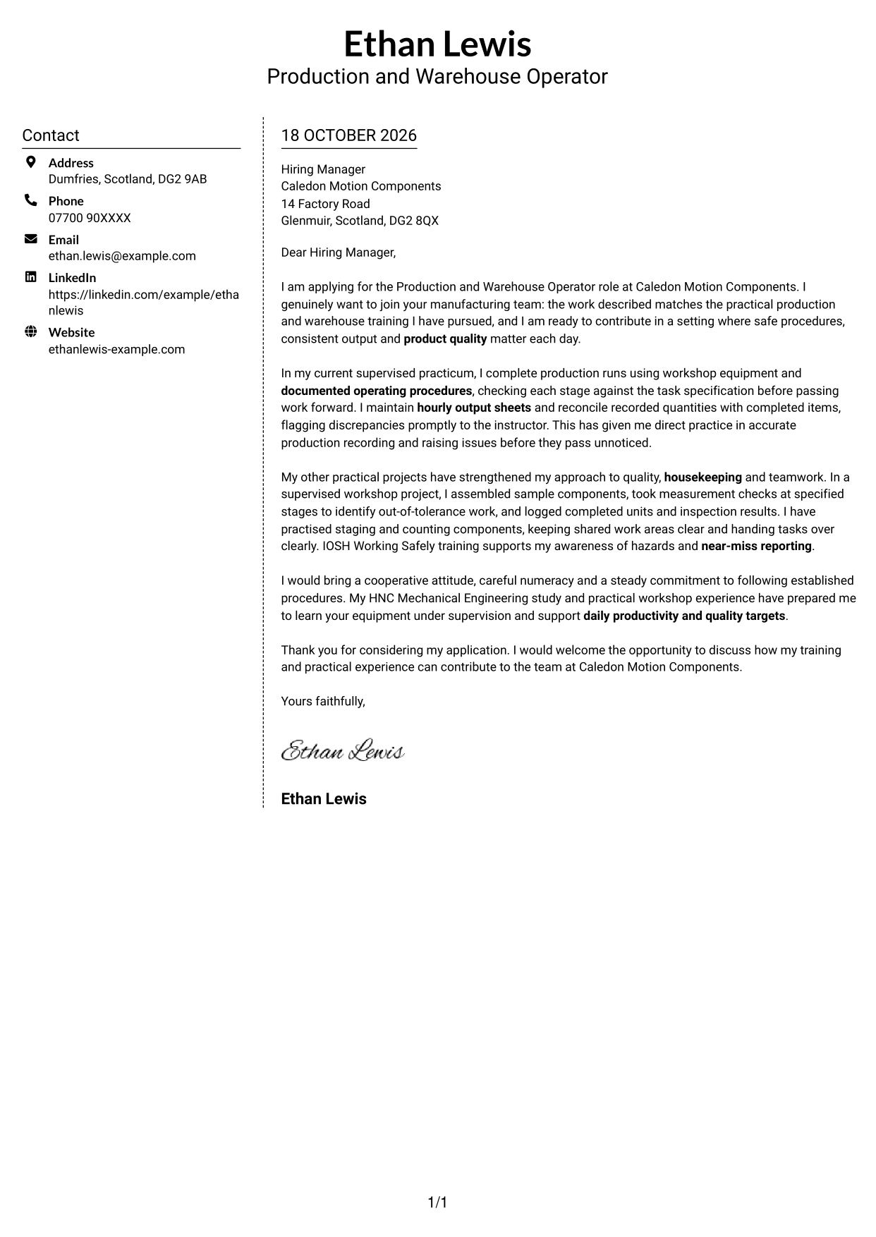 Cover letter example — page 1