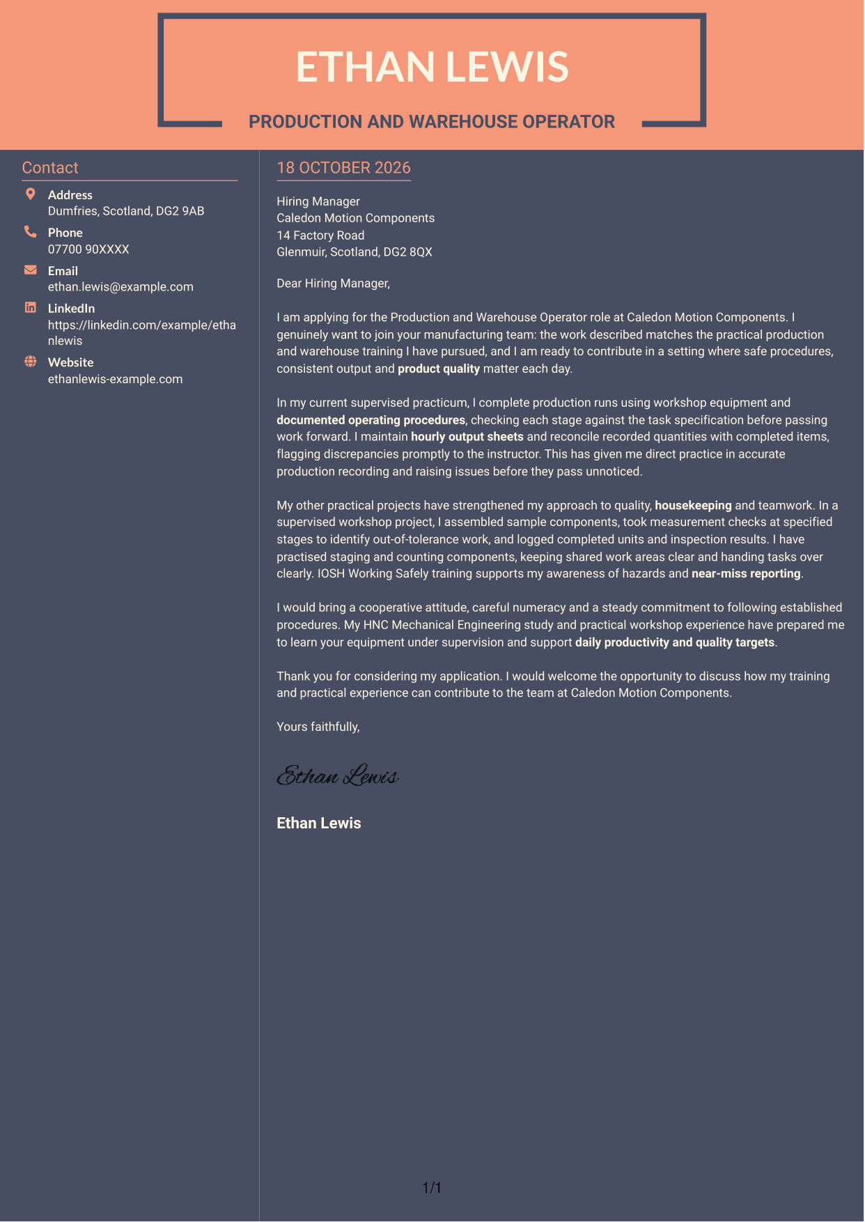 Cover letter example — page 1