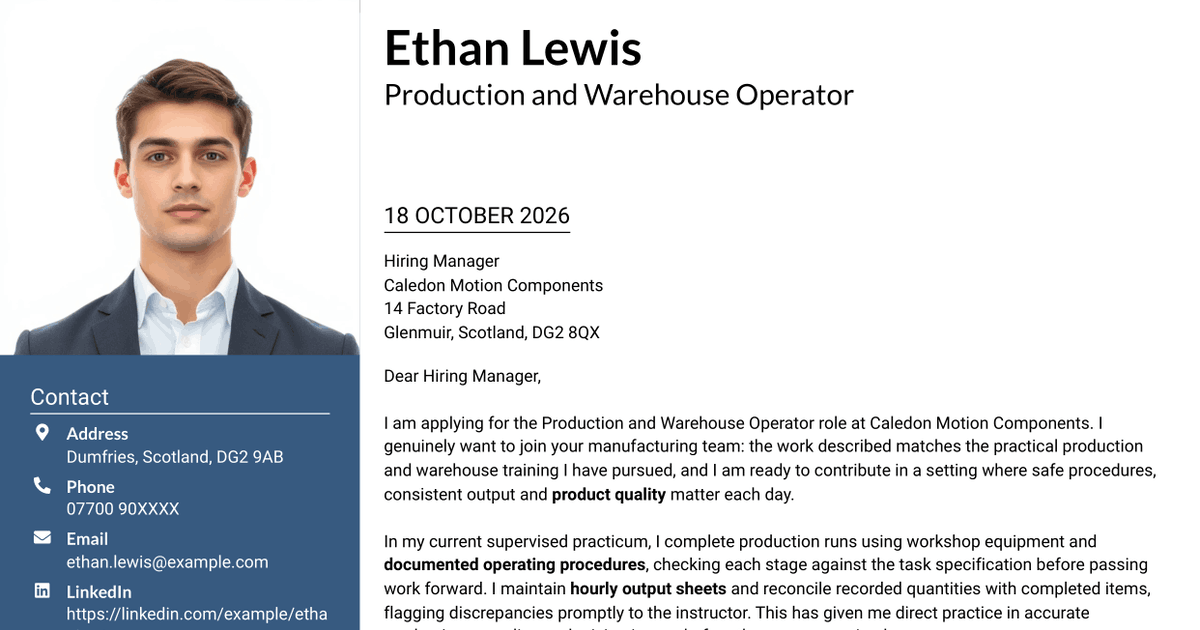 7 Production and Warehouse Operator - Manufacturing Operations Cover Letter Templates with Example