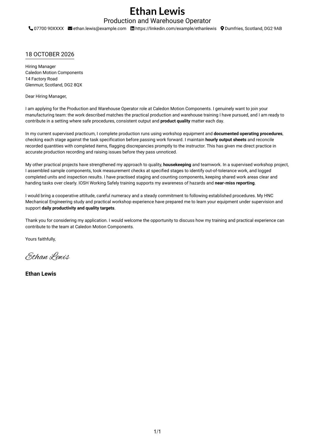 Cover letter example — page 1