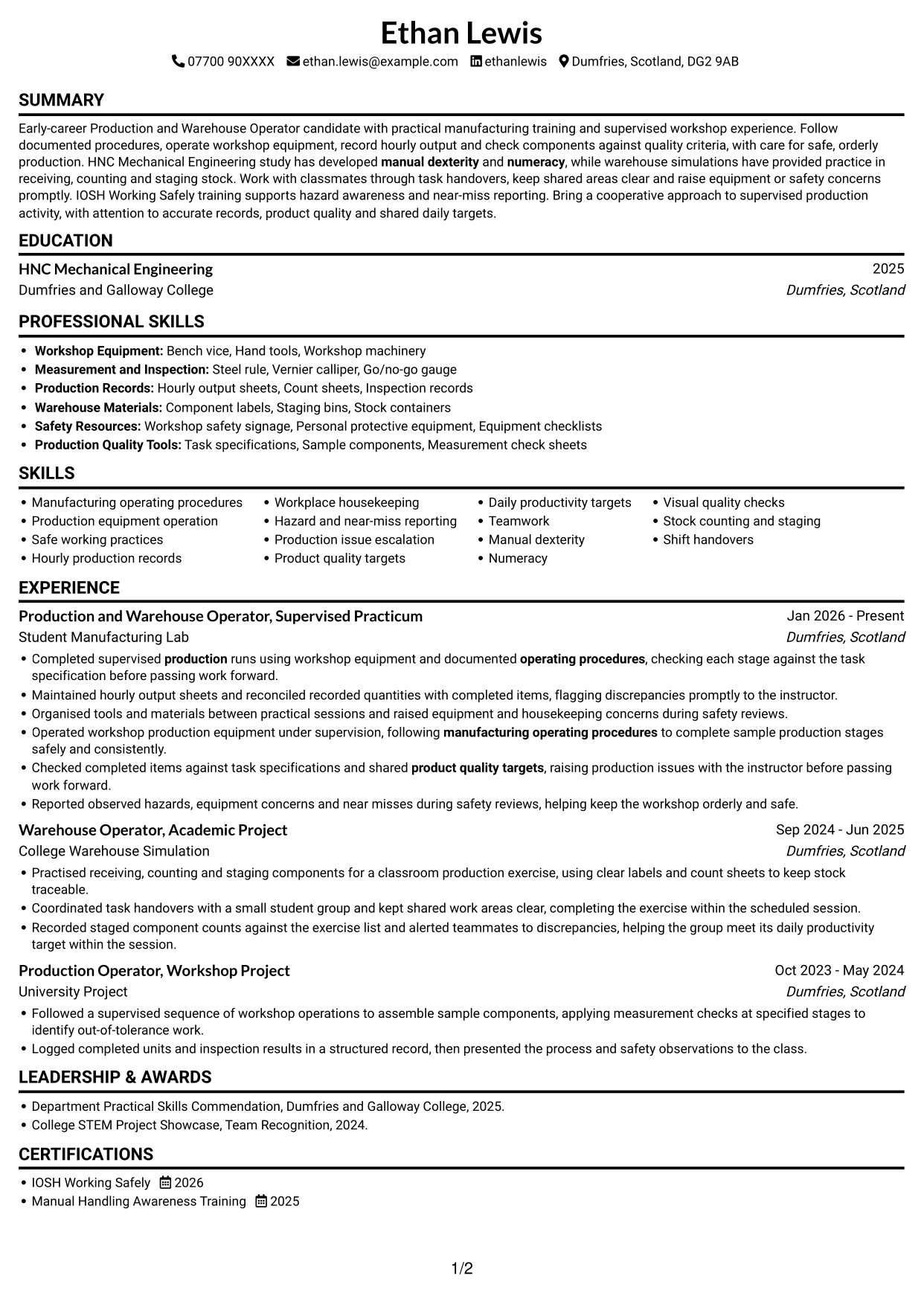 CV example — page 1