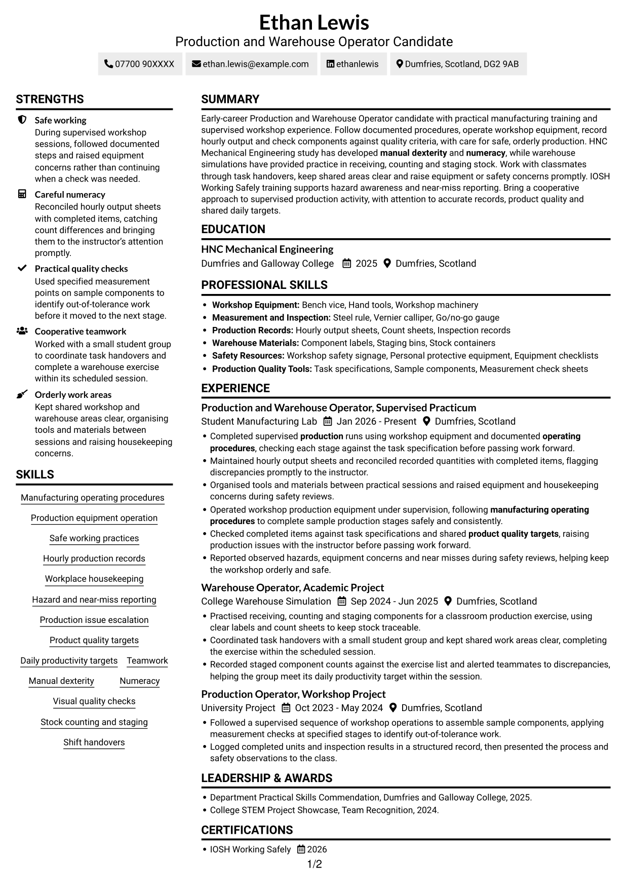 CV example — page 1