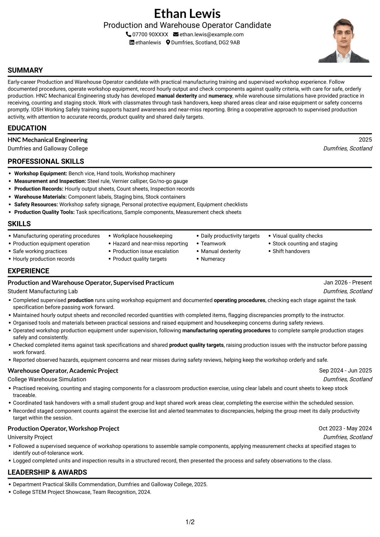 CV example — page 1