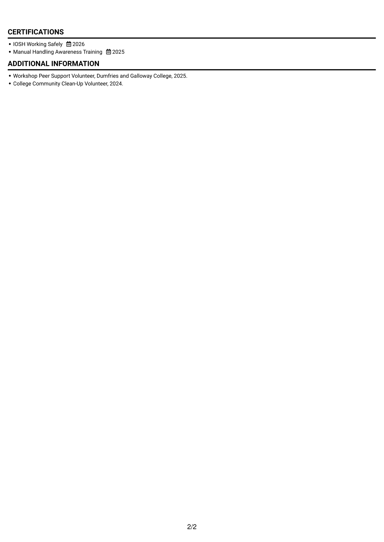 CV example — page 2