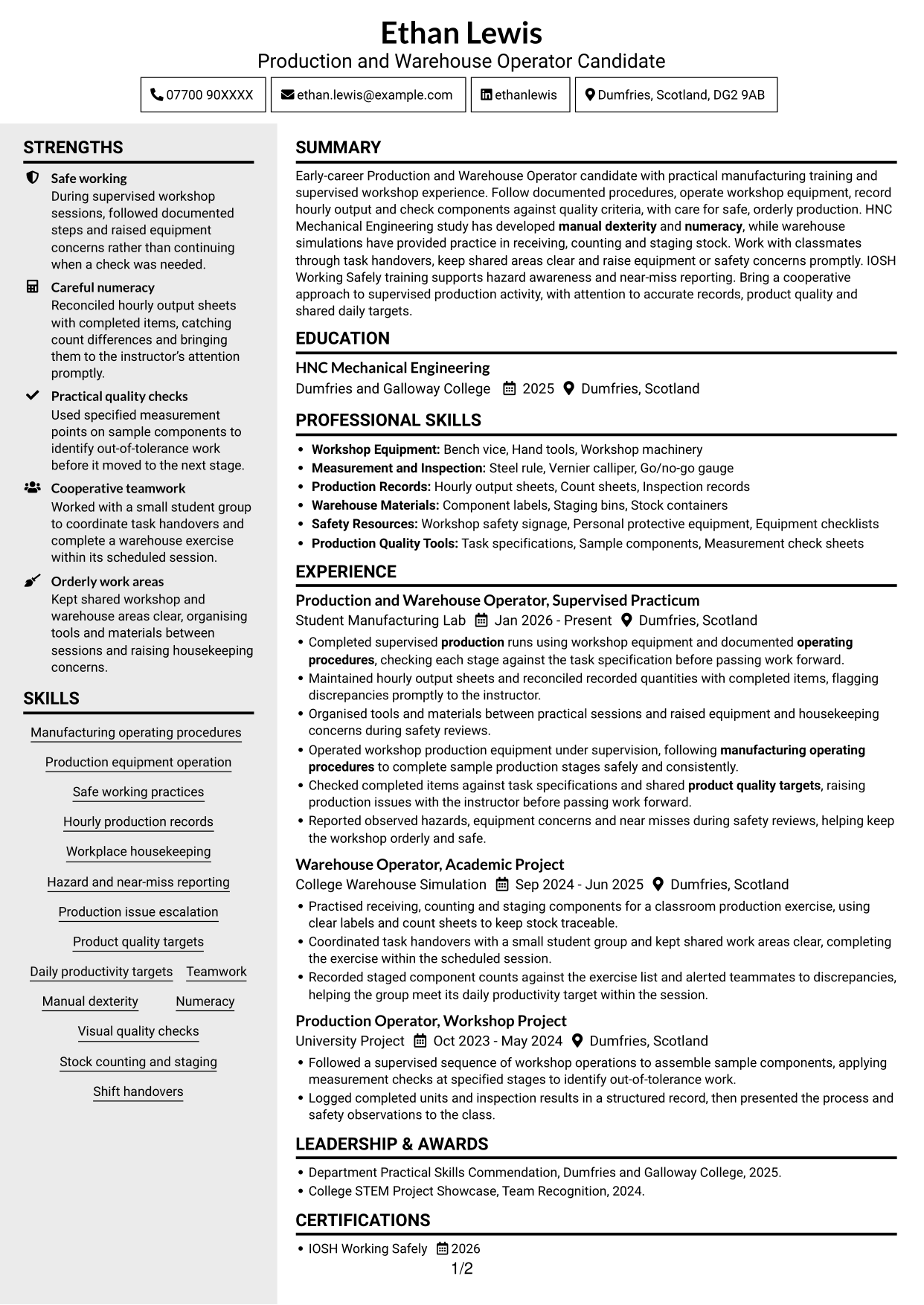 CV example — page 1