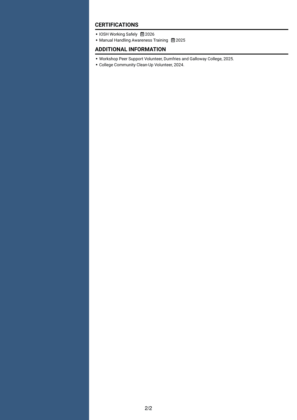 CV example — page 2