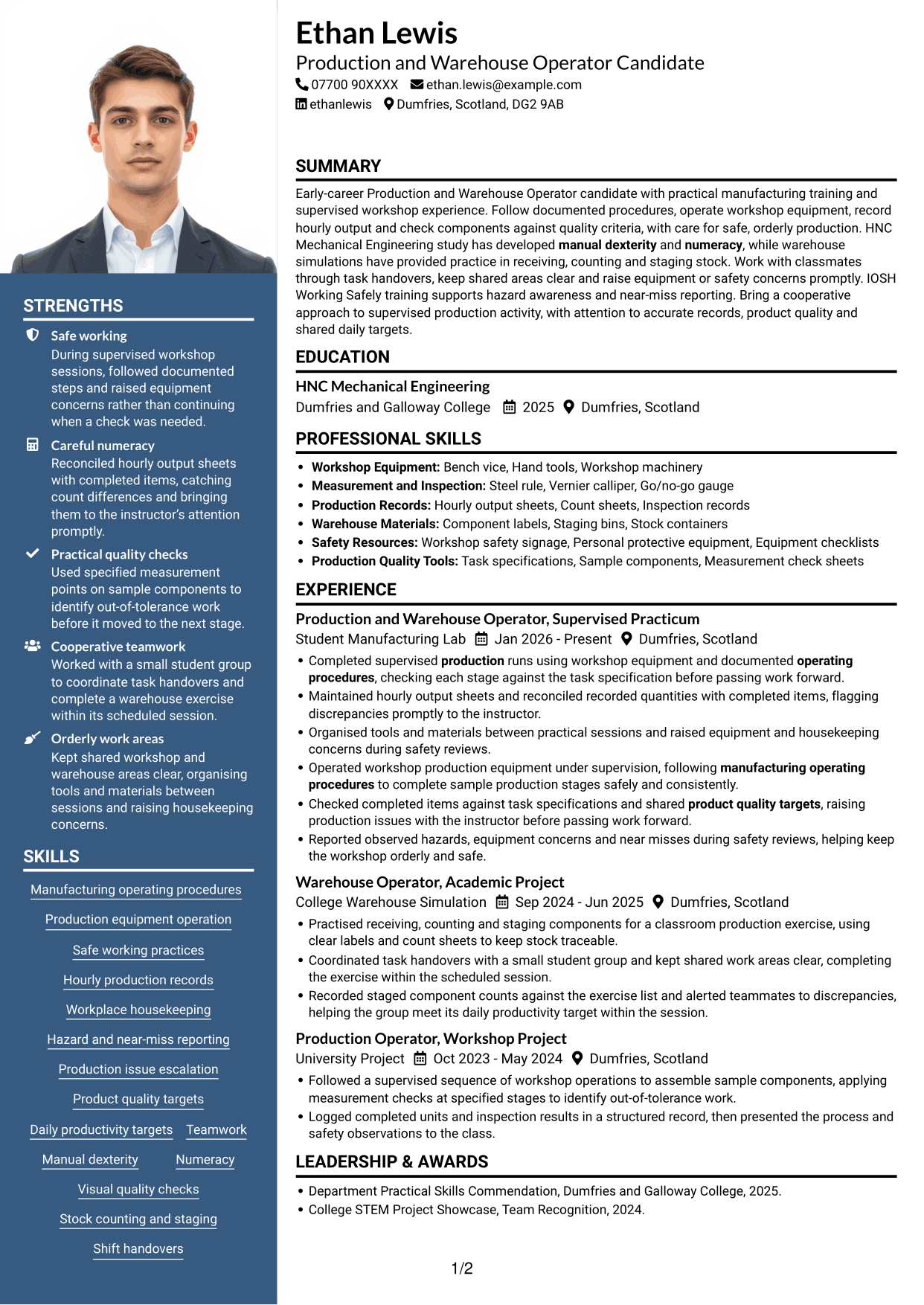 CV example — page 1