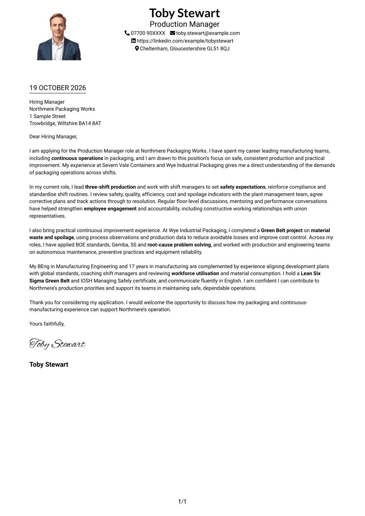 Cover letter example — page 1