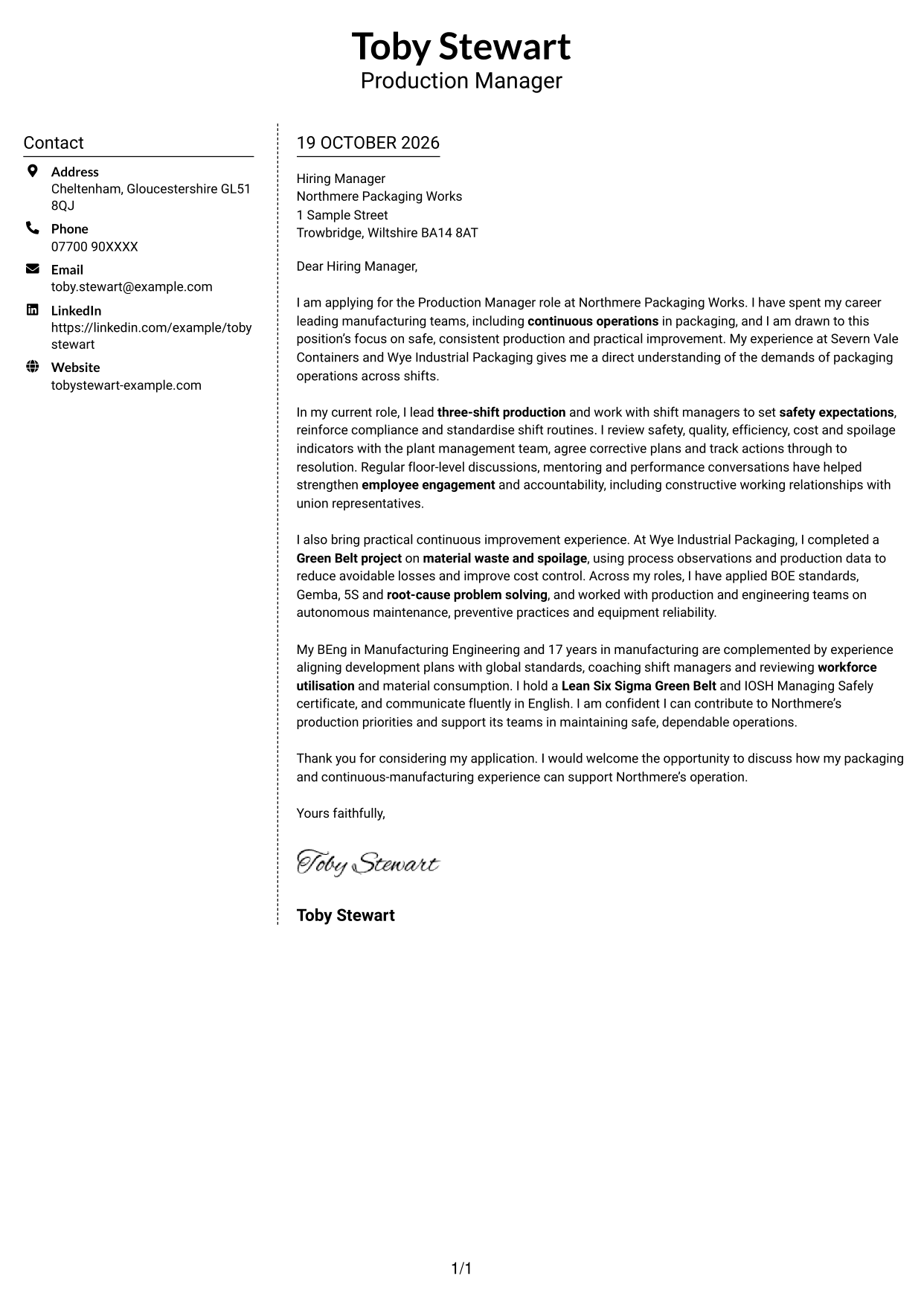 Cover letter example — page 1