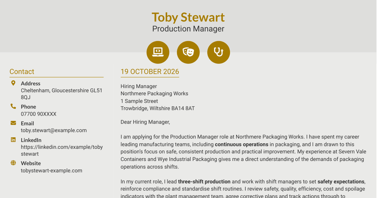 7 Production Manager - Continuous Manufacturing Cover Letter Templates with Example