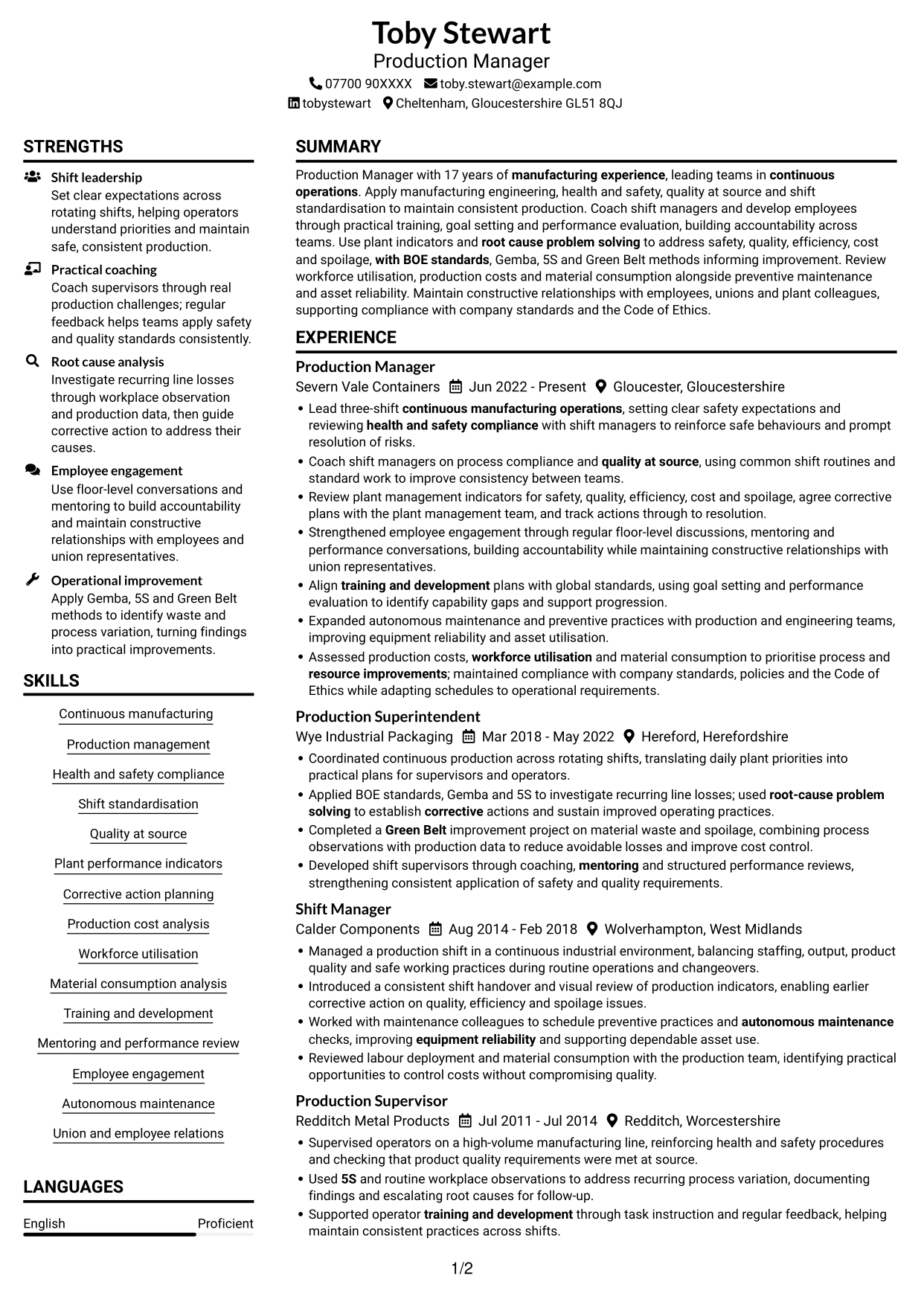 CV example — page 1
