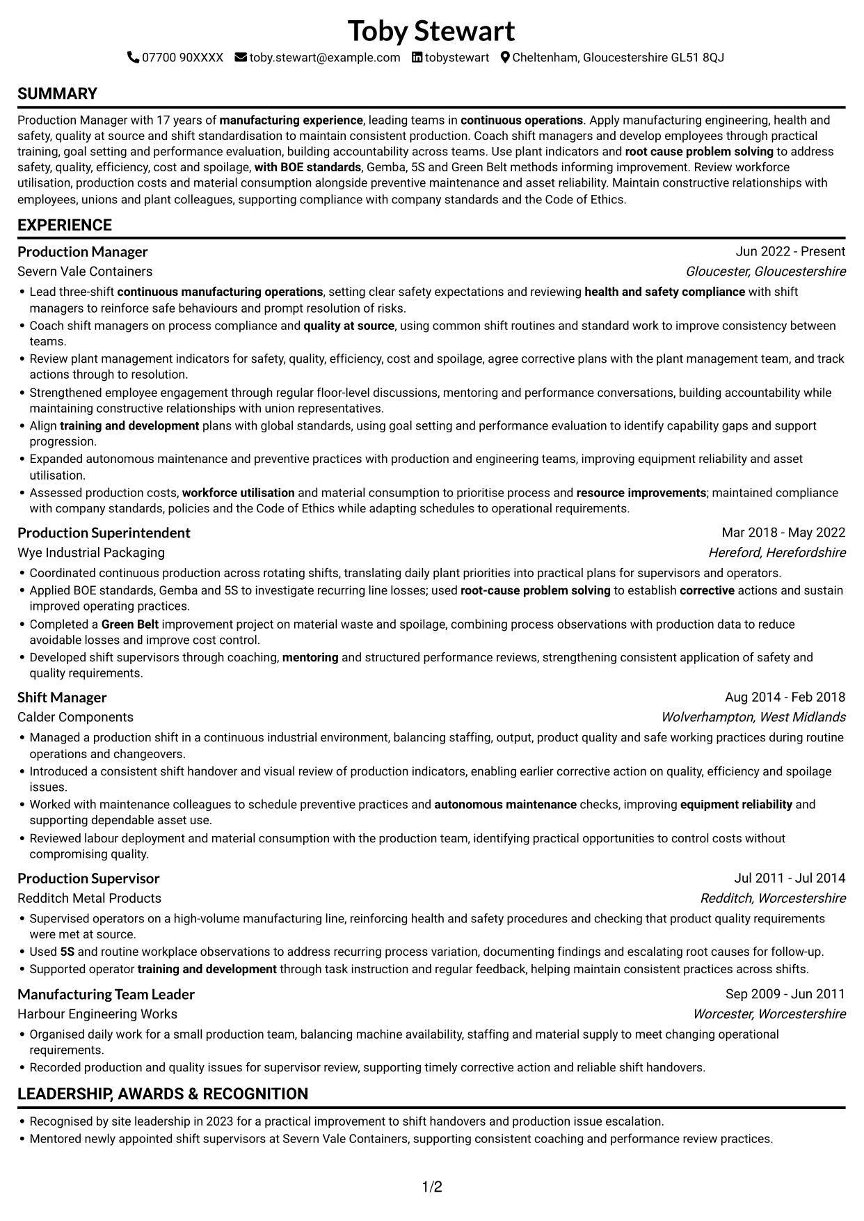 CV example — page 1