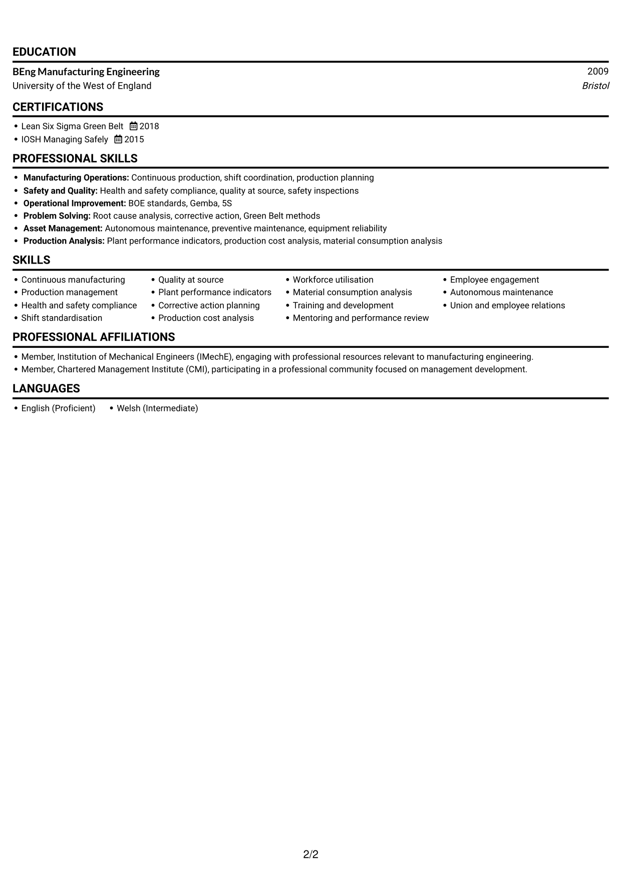 CV example — page 2