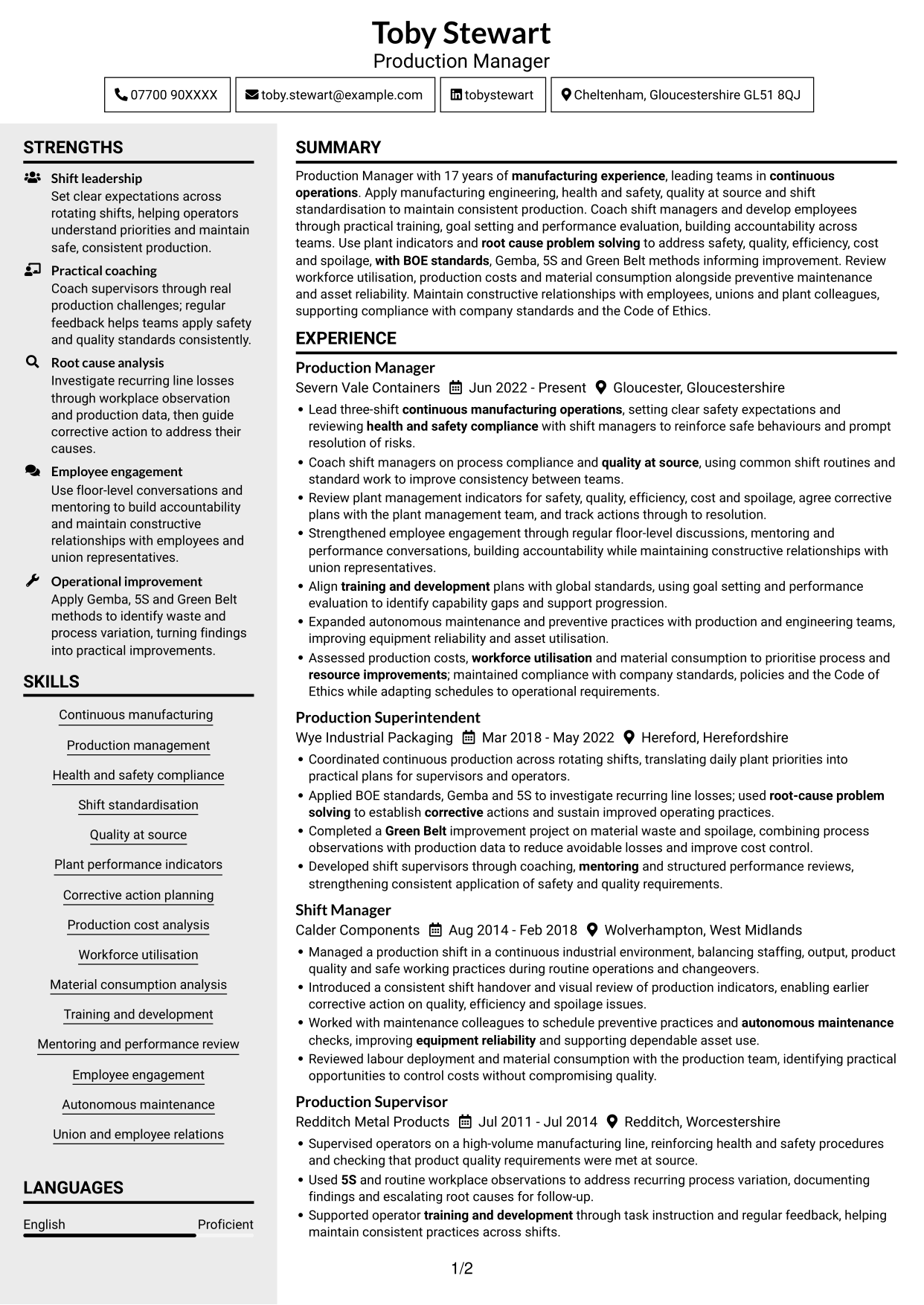 CV example — page 1