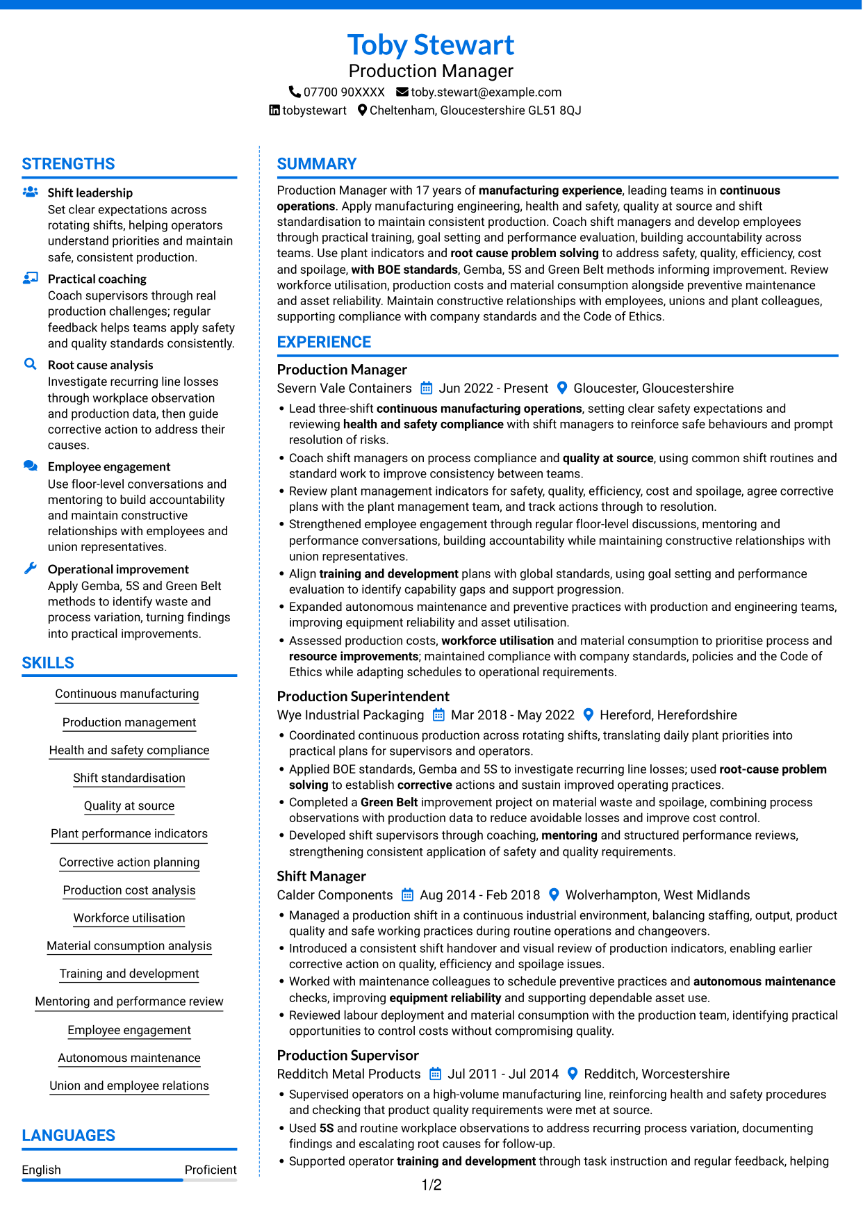 CV example — page 1