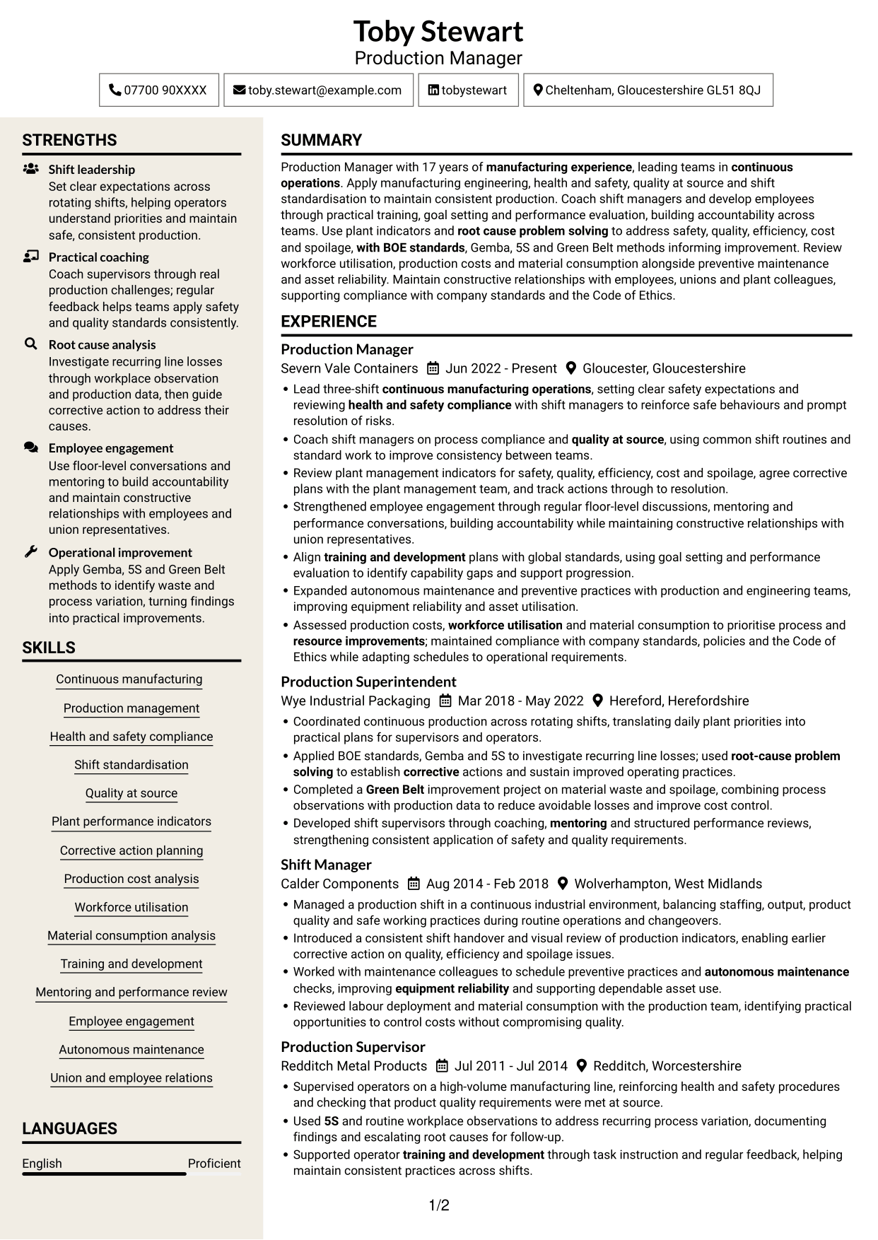 CV example — page 1