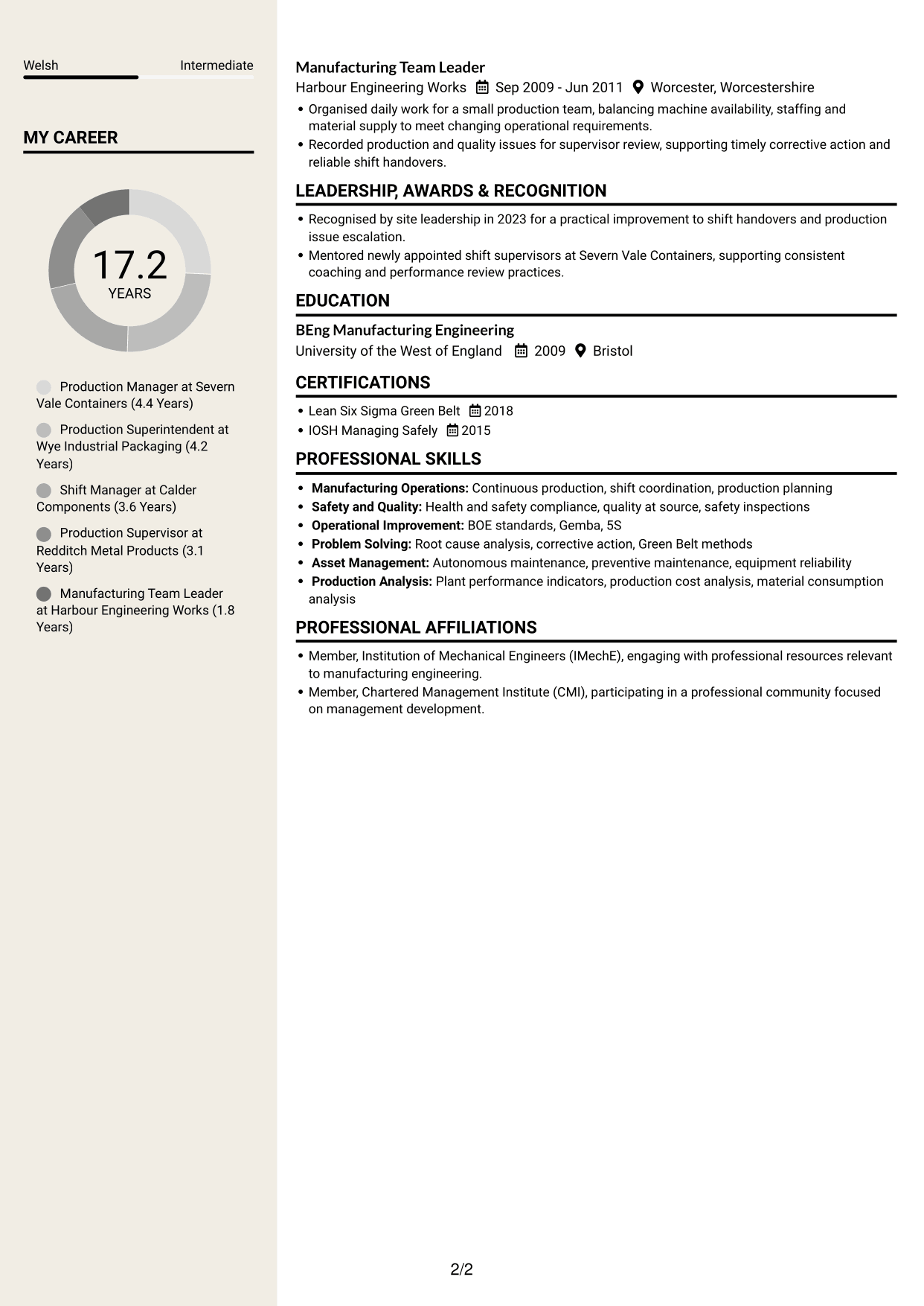 CV example — page 2