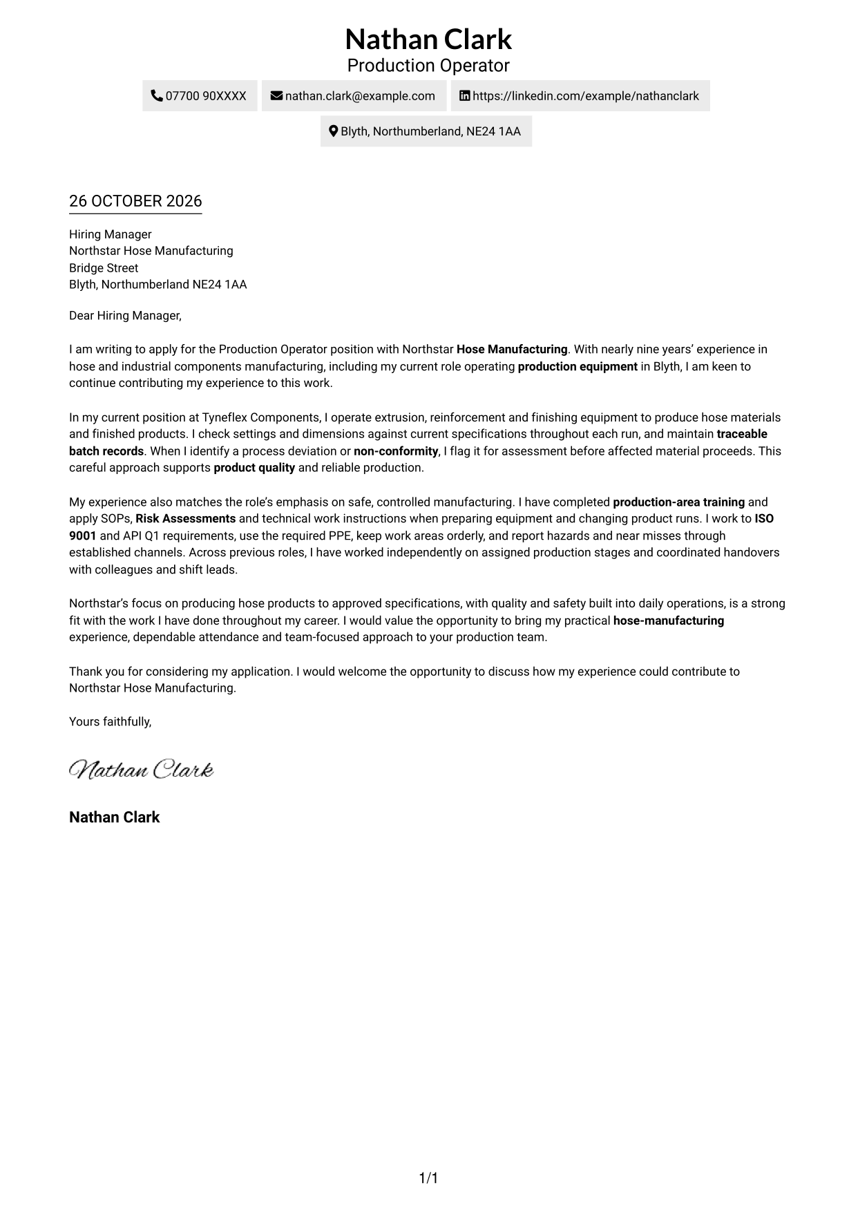 Cover letter example — page 1