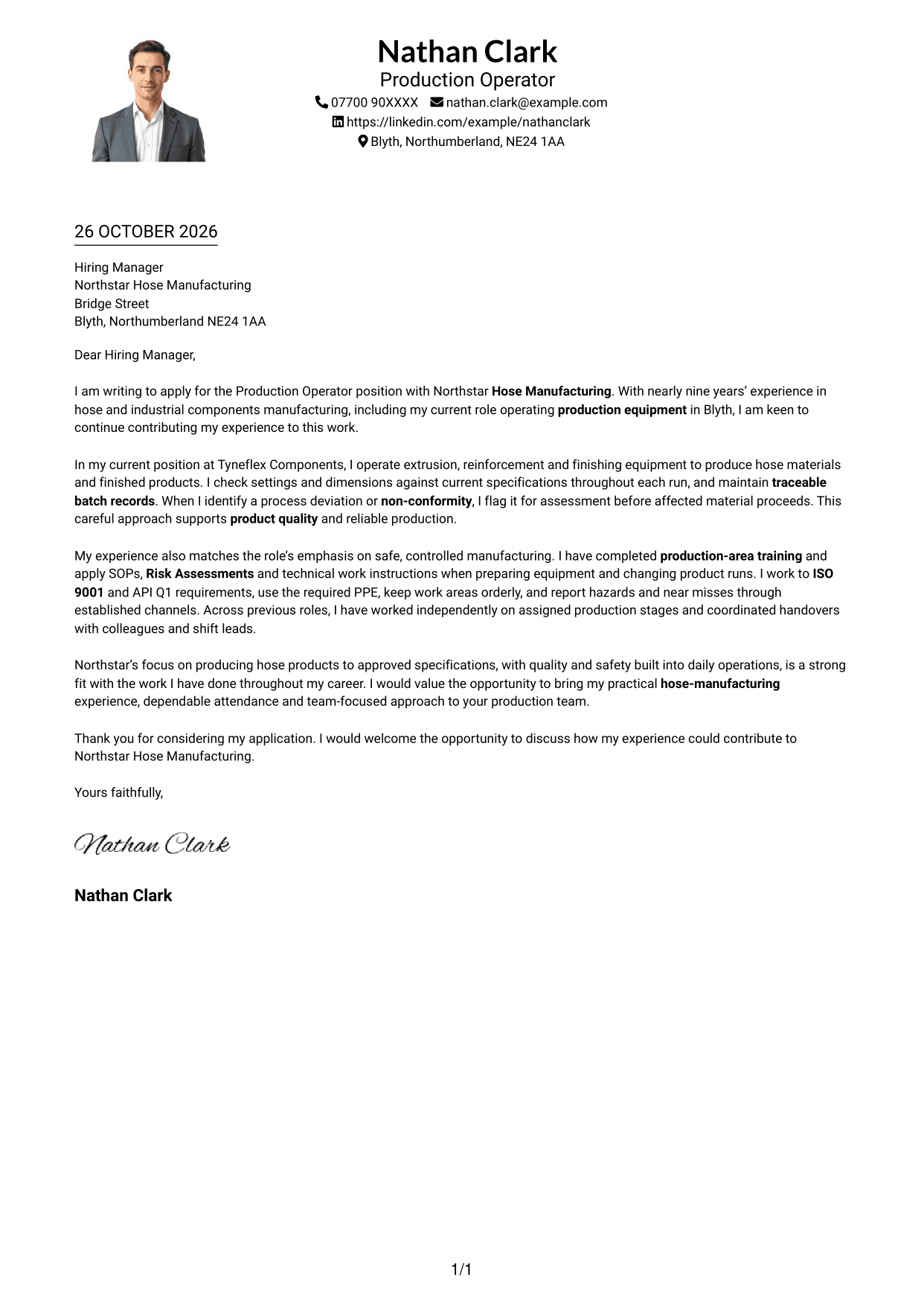 Cover letter example — page 1