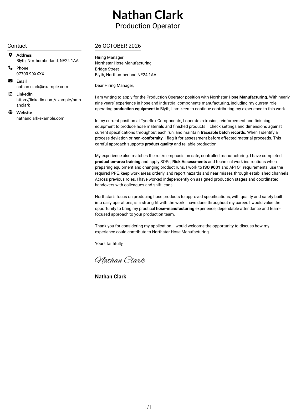 Cover letter example — page 1