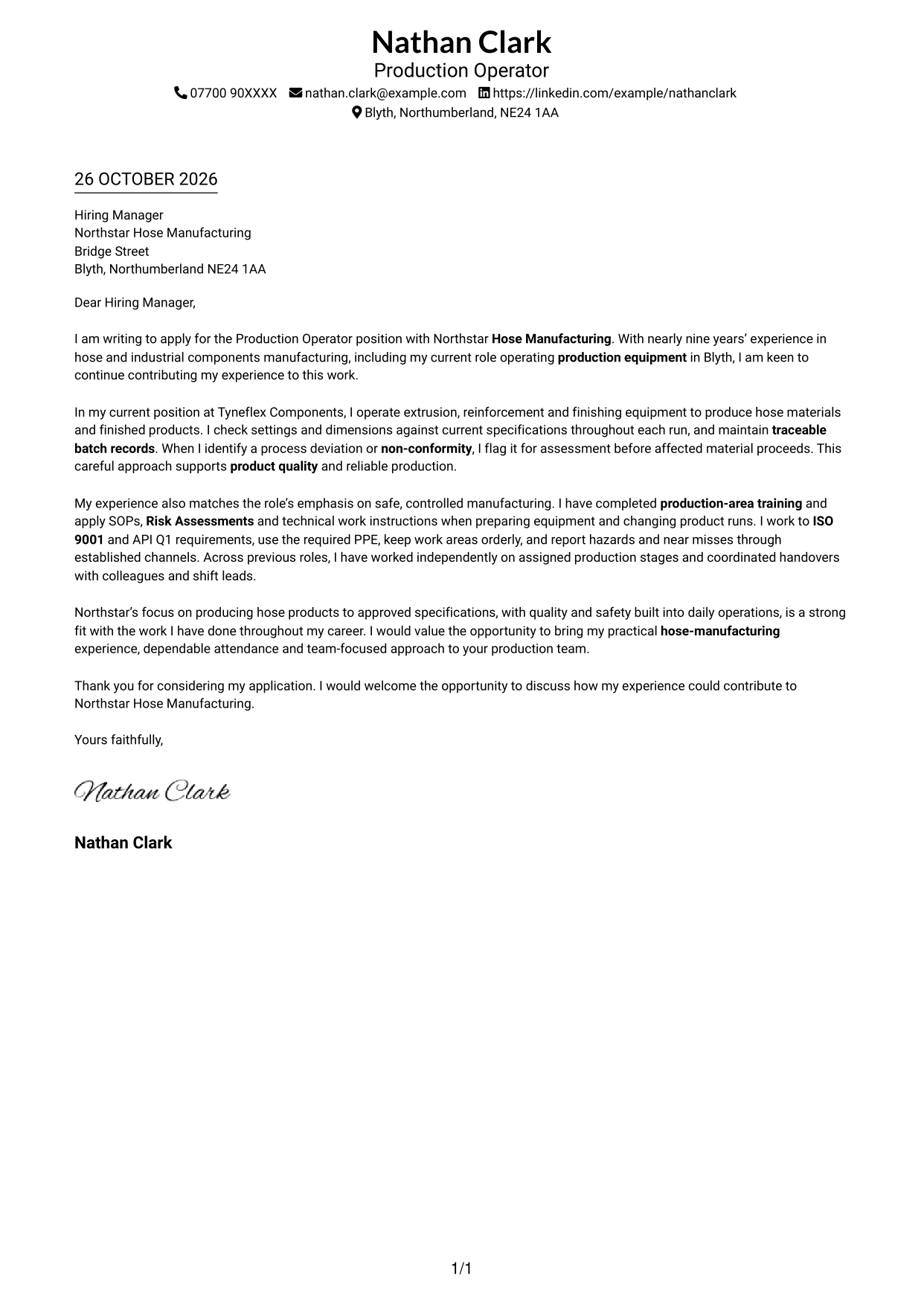 Cover letter example — page 1