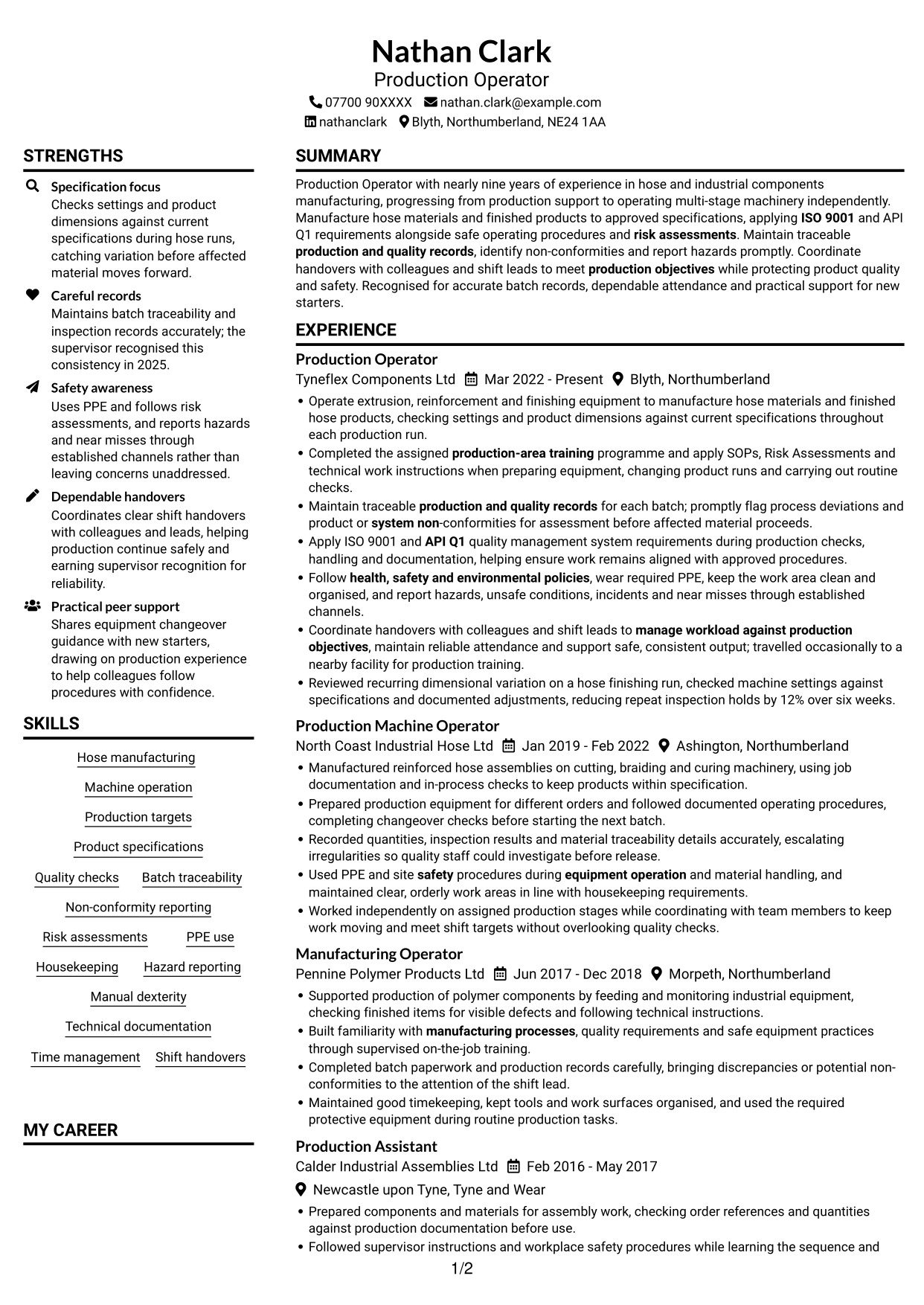 CV example — page 1