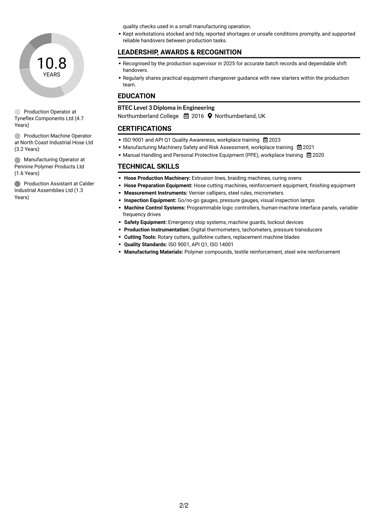 CV example — page 2
