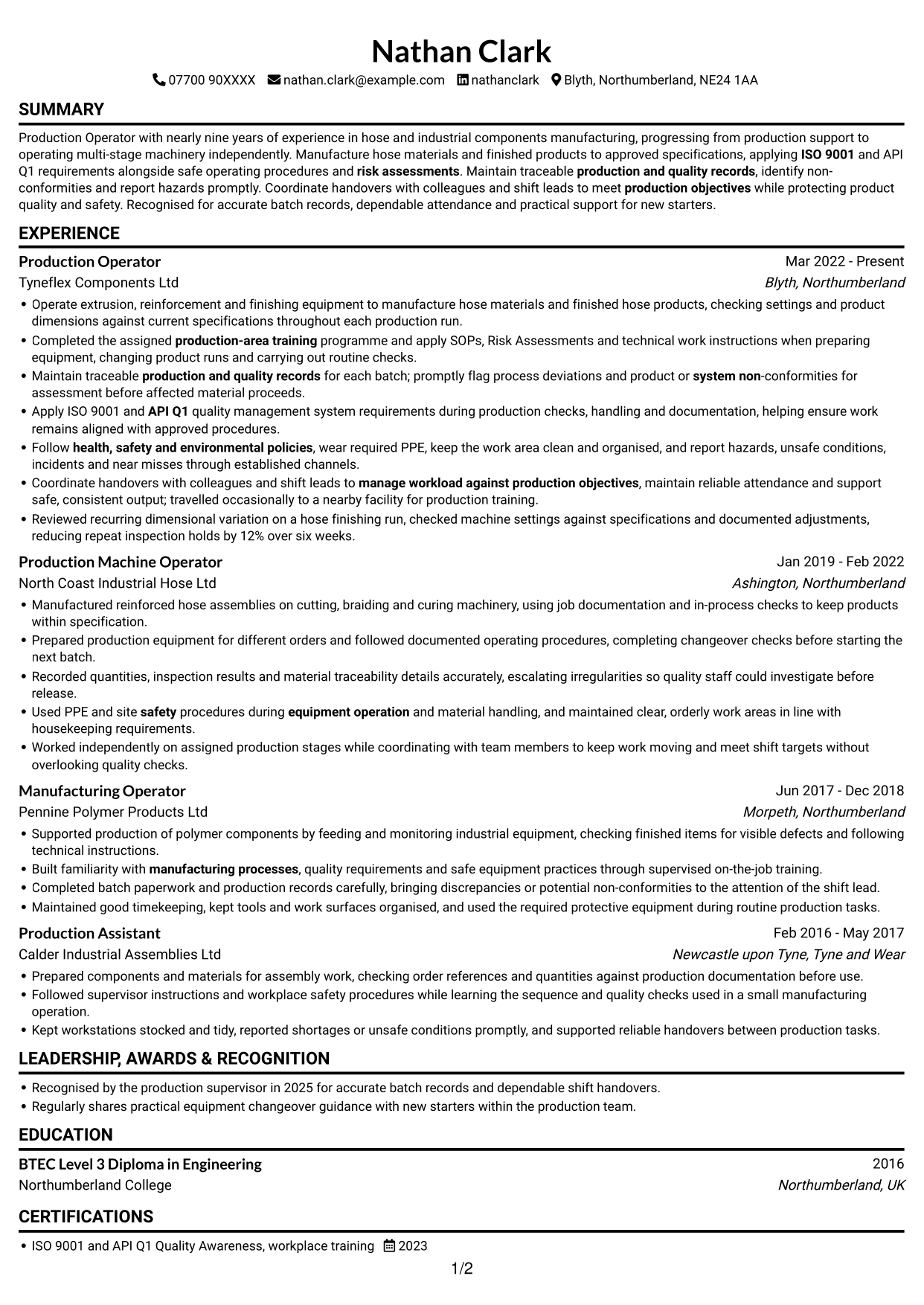CV example — page 1