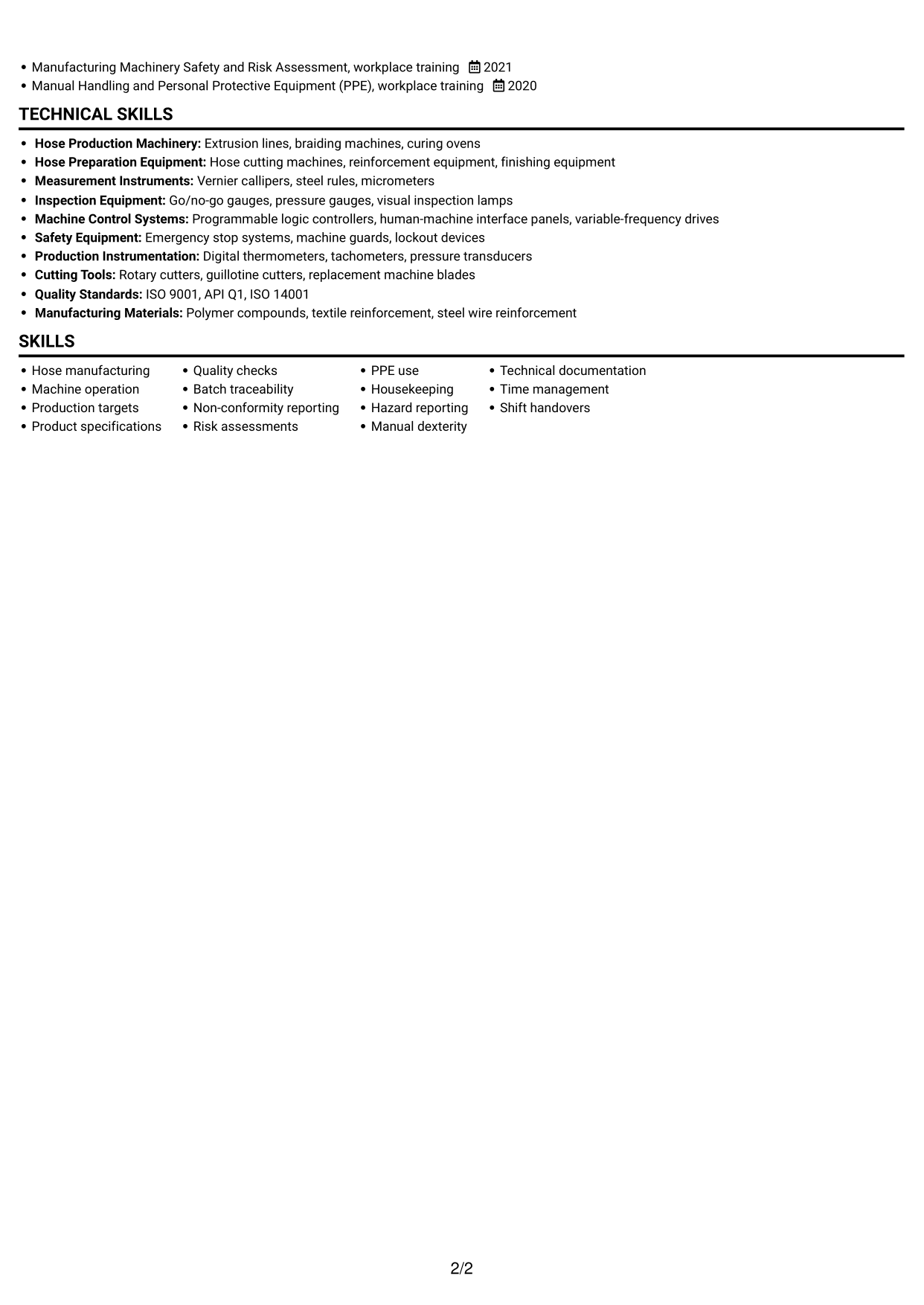 CV example — page 2