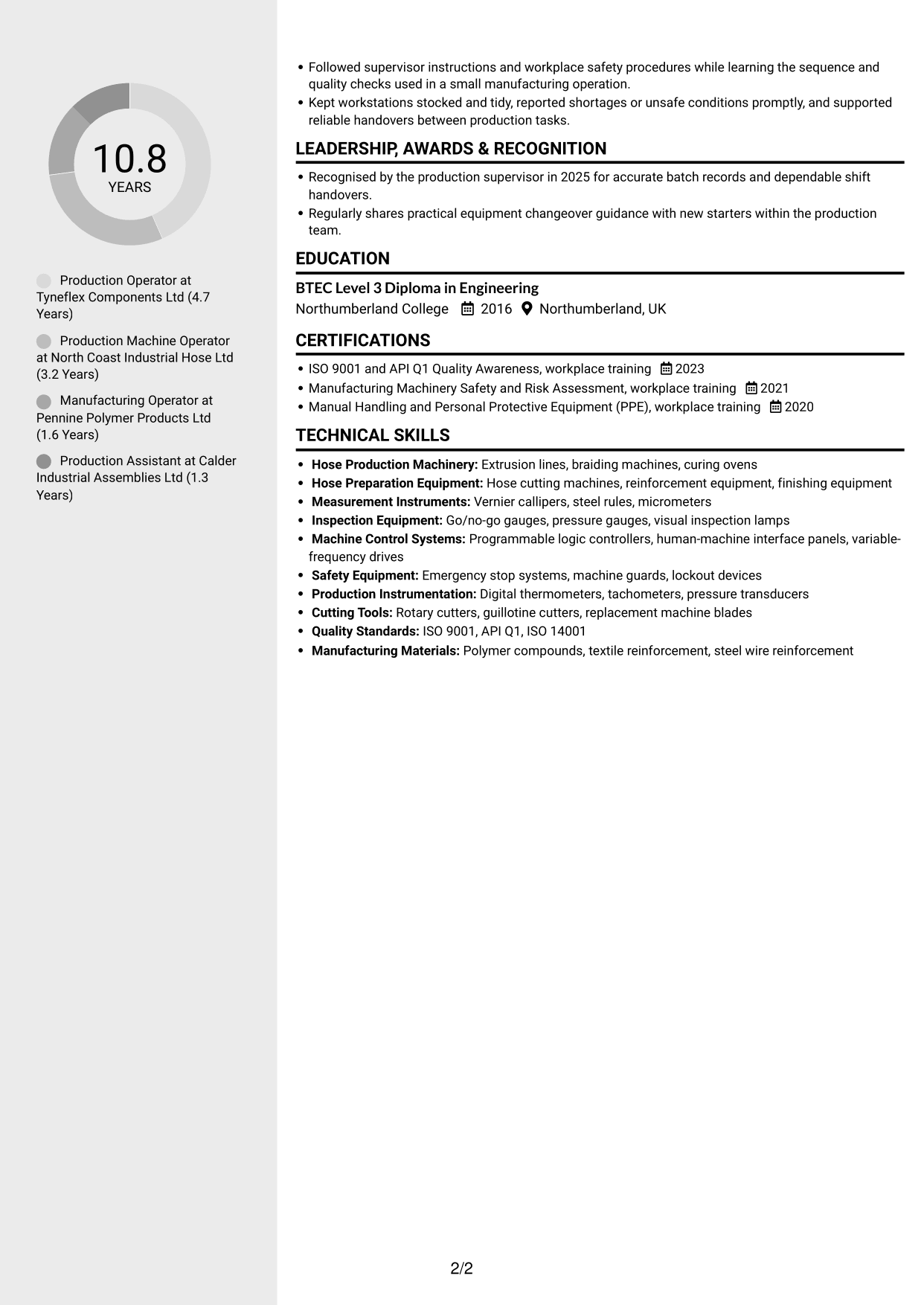 CV example — page 2