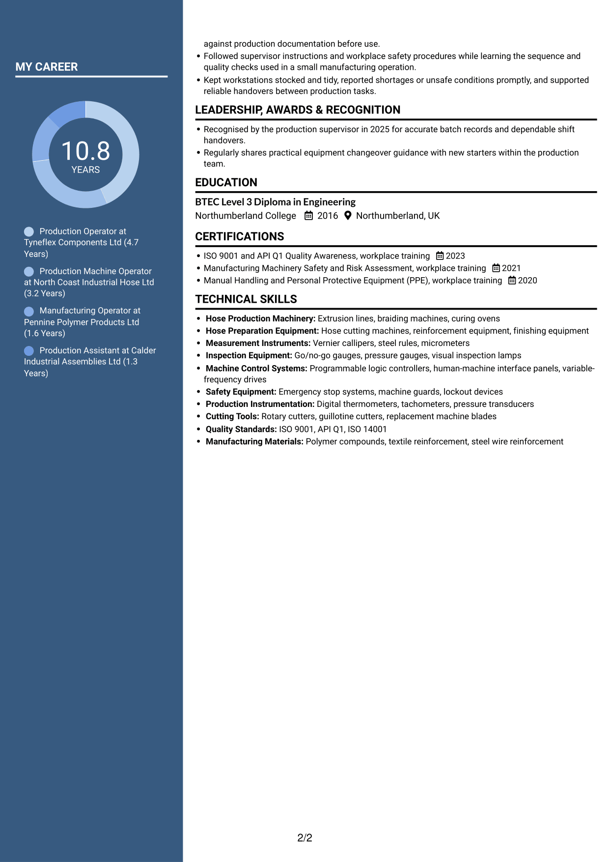 CV example — page 2