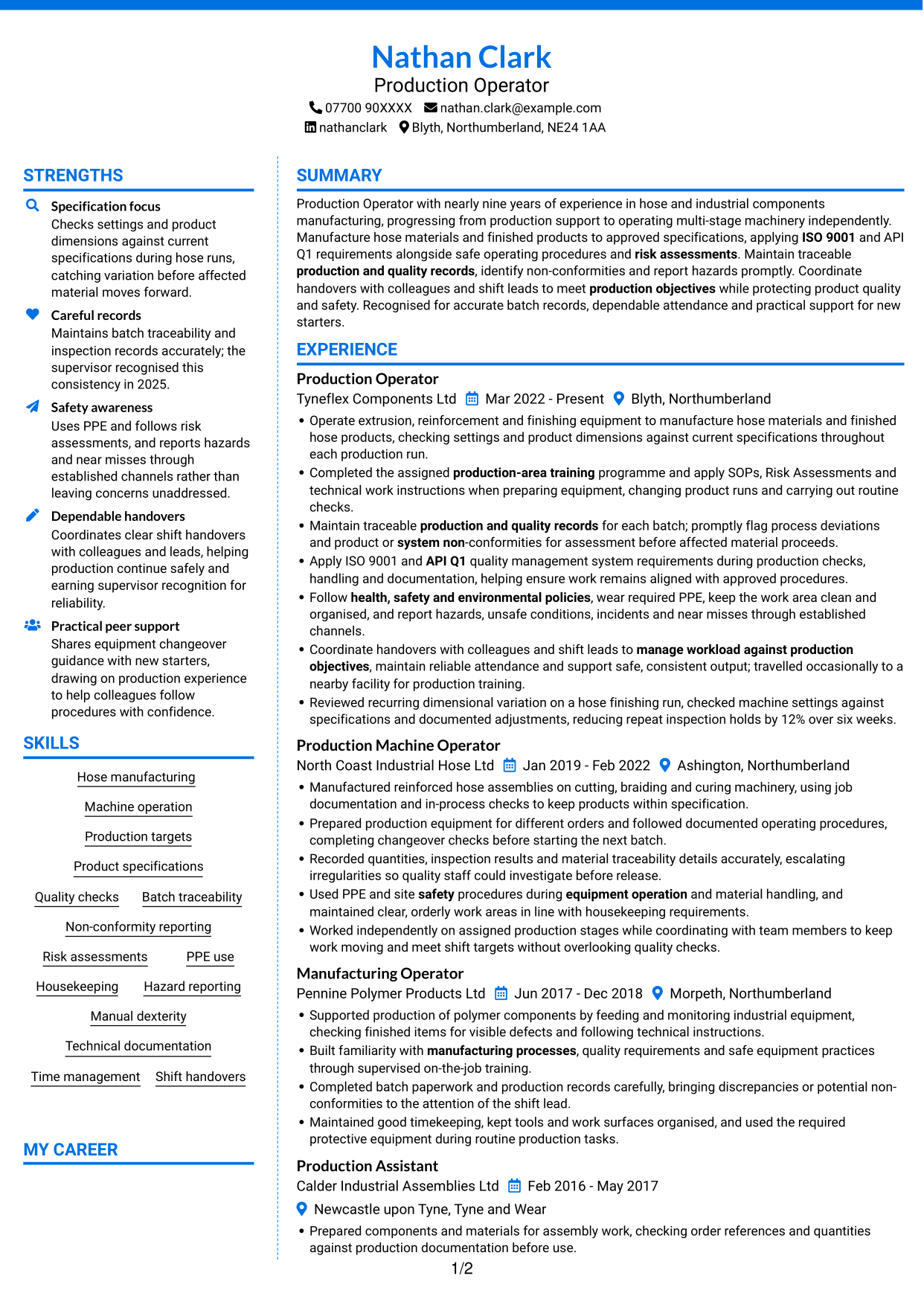 CV example — page 1